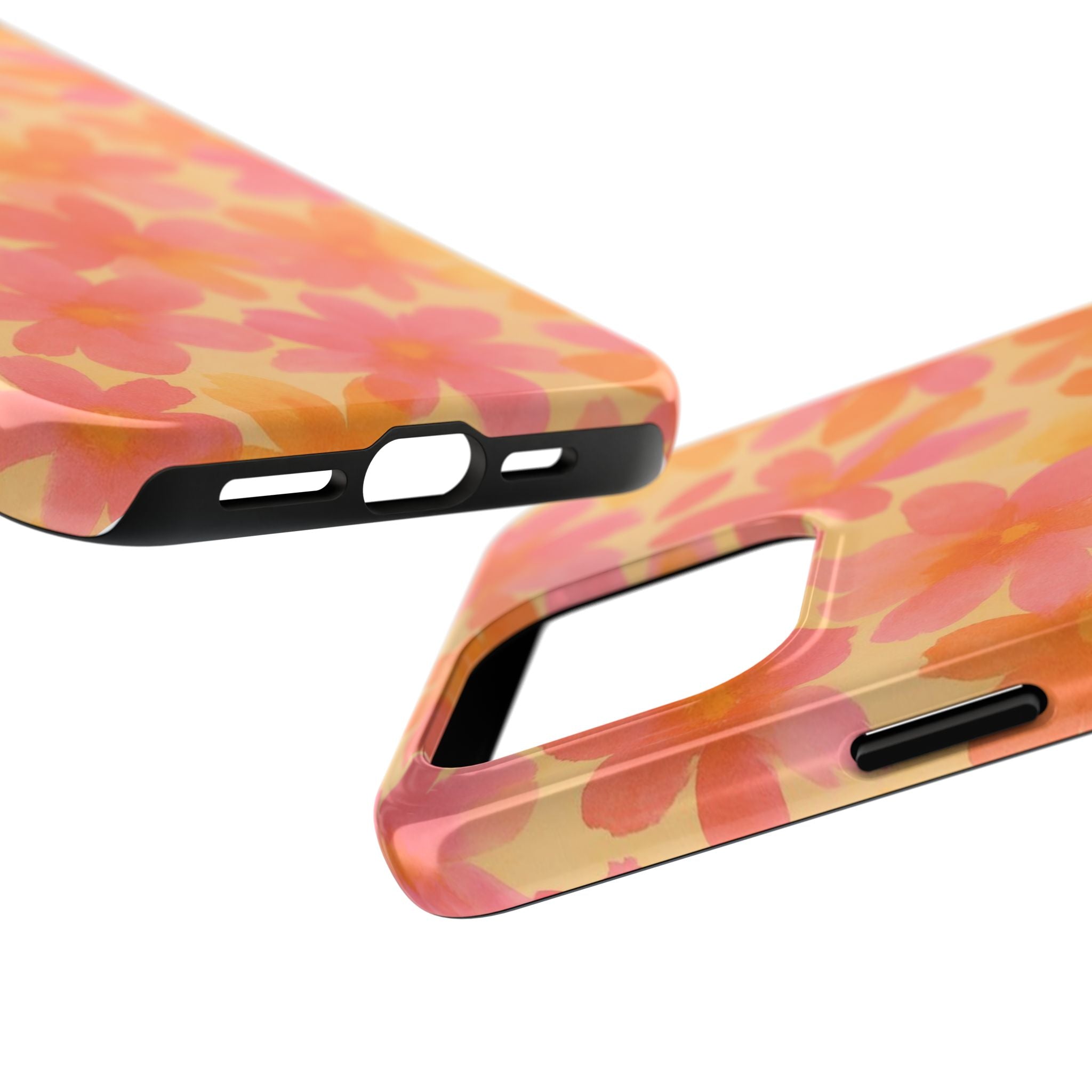 Floral Watercolor Tough Phone Case — Pink & Orange Bloom Protective Cover