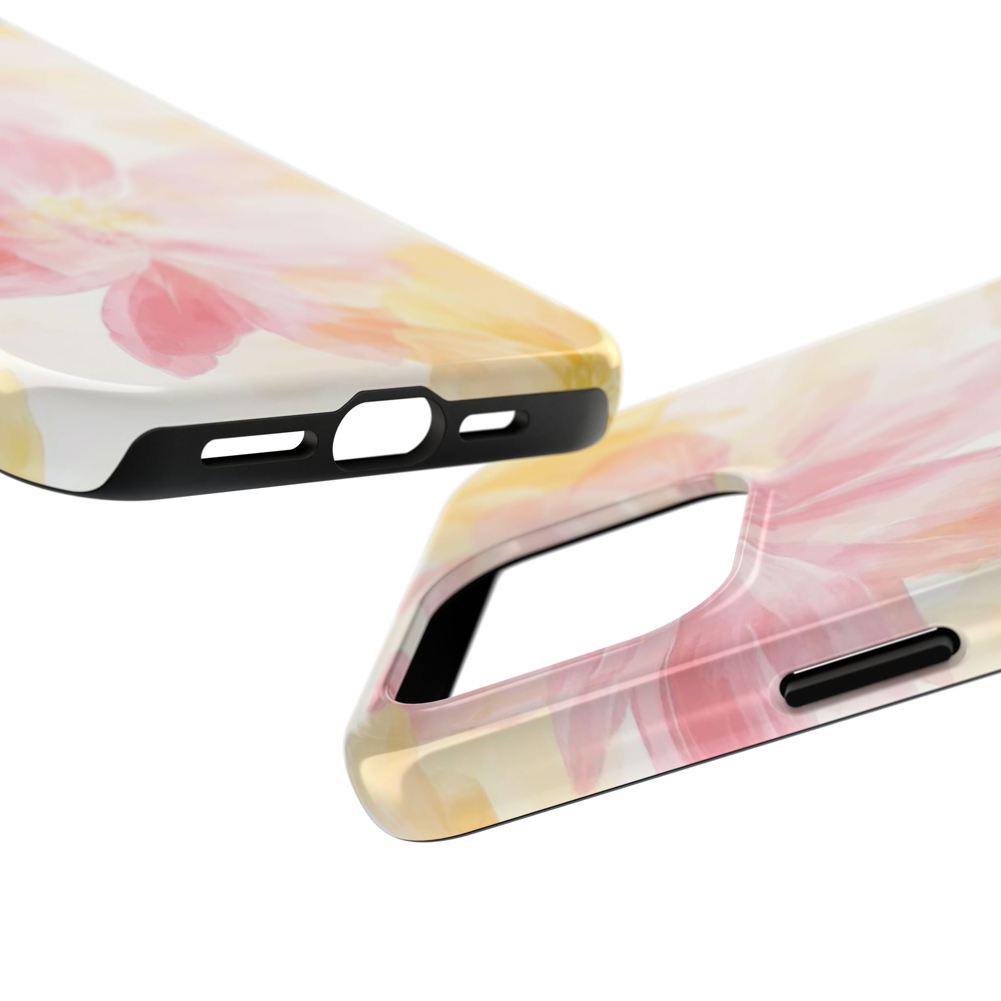 Floral Watercolor Tough Phone Case — Pink & Yellow Bloom Protective Cover
