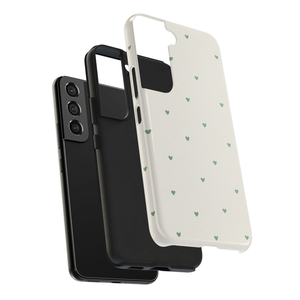 Minimal Green Heart Tough Phone Case — Protective Cute Patterned iPhone Case