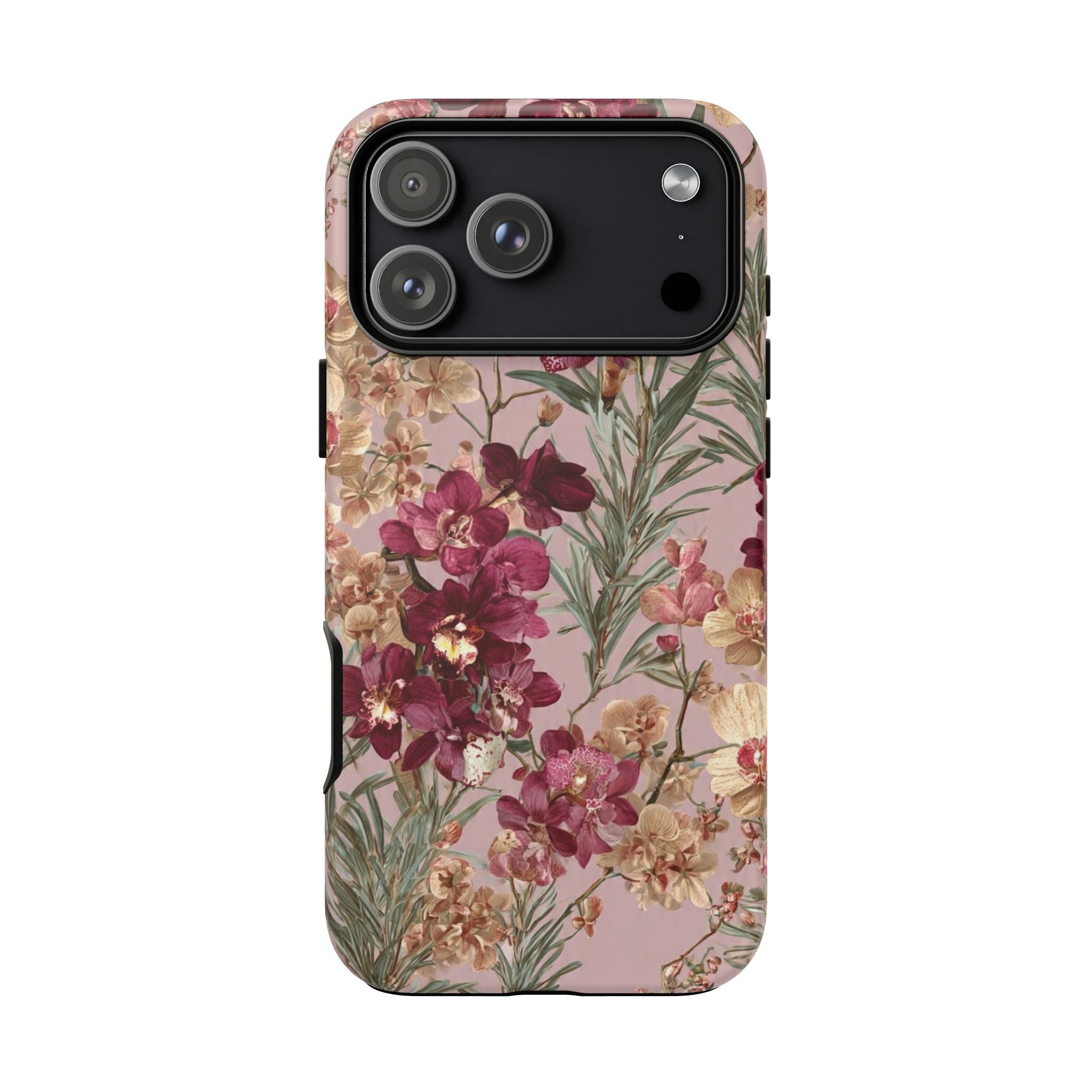 Floral Orchid Tough Phone Case — Vintage Pink Burgundy Protection