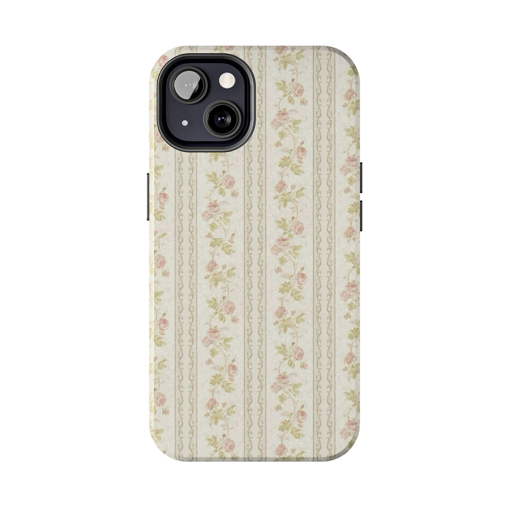 Vintage Floral Stripe Tough Phone Case — Shabby Chic Rose Protection