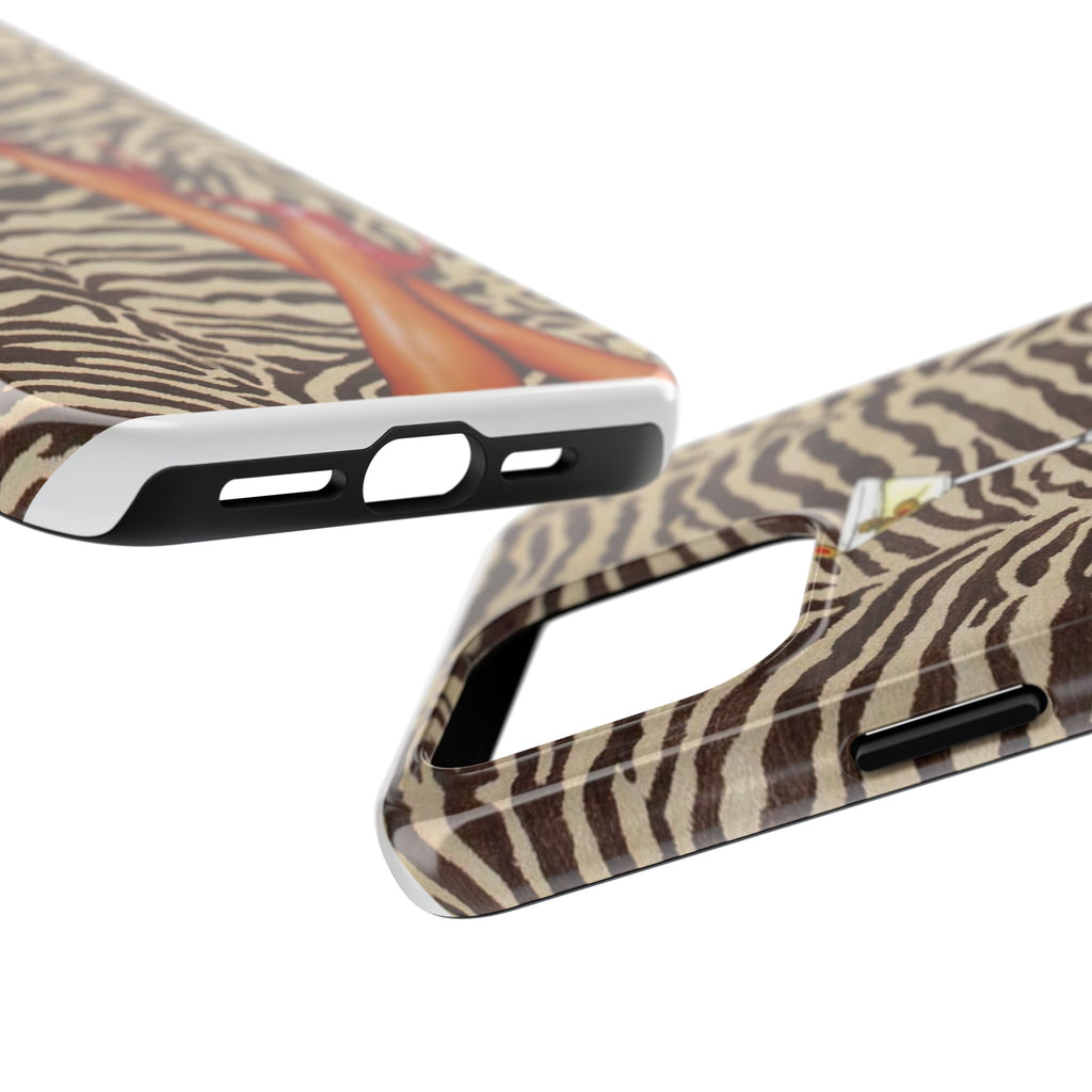 Zebra Glam Tough Phone Case — Martini & Red Heels Retro Style