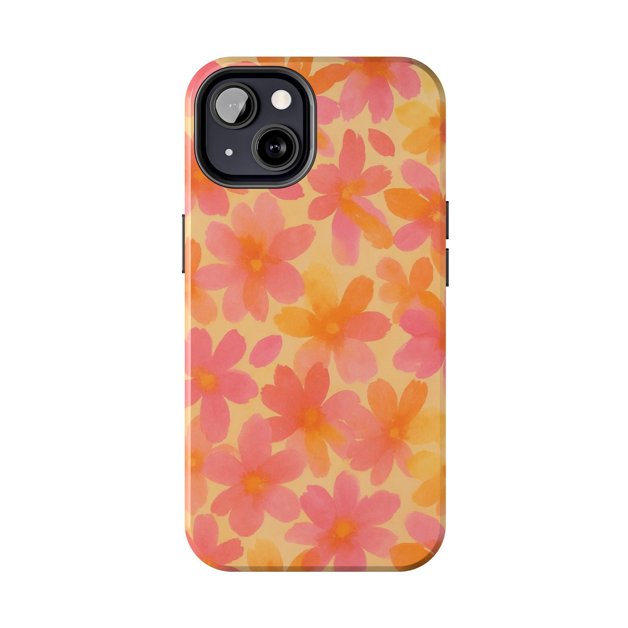 Floral Watercolor Tough Phone Case — Pink & Orange Bloom Protective Cover