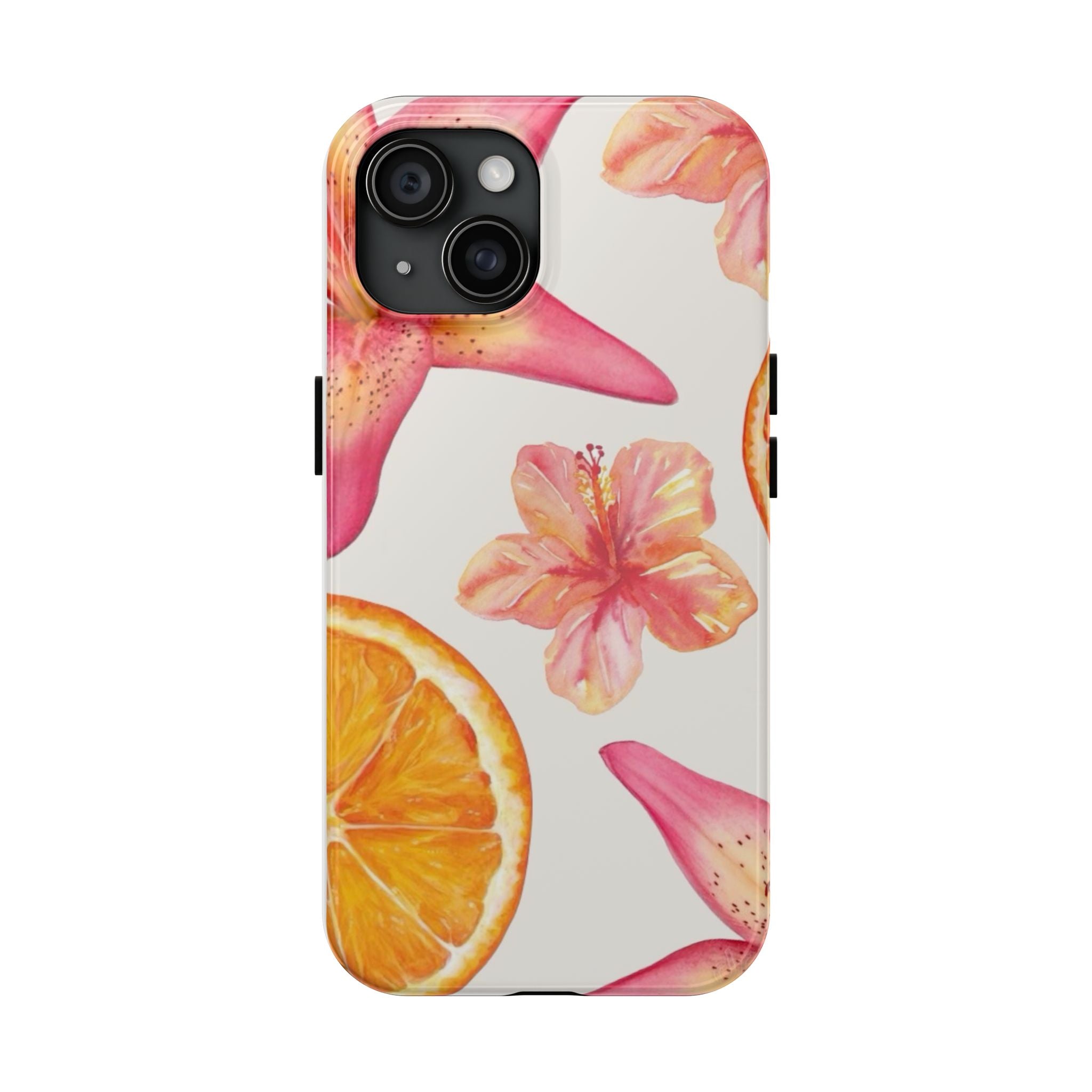 Tough Phone Case — Tropical Citrus & Pink Hibiscus Design