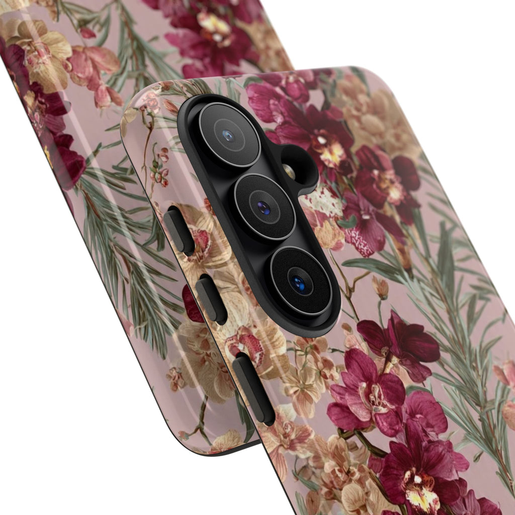 Floral Orchid Tough Phone Case — Vintage Pink Burgundy Protection