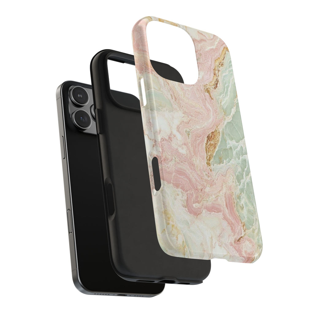 Pastel Marble Tough Phone Case – Protective iPhone Cover with Pink & Mint Swirl