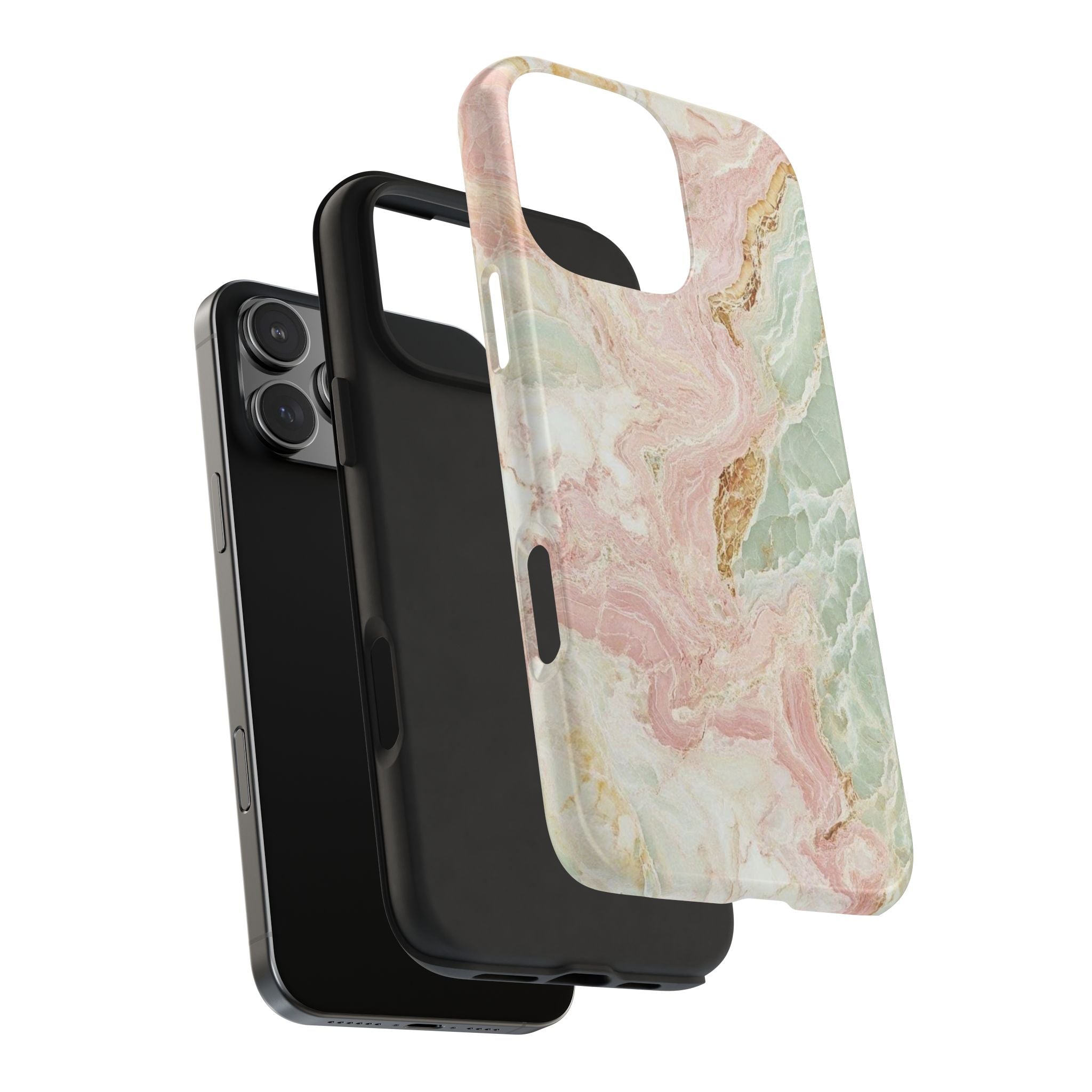 Pastel Marble Tough Phone Case – Protective iPhone Cover with Pink & Mint Swirl
