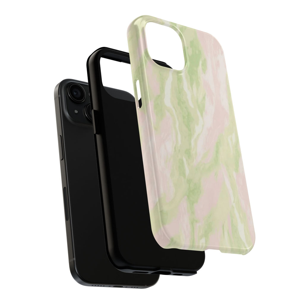 Pastel Marble Tough Phone Case — Pink & Sage Protective Phone Cover