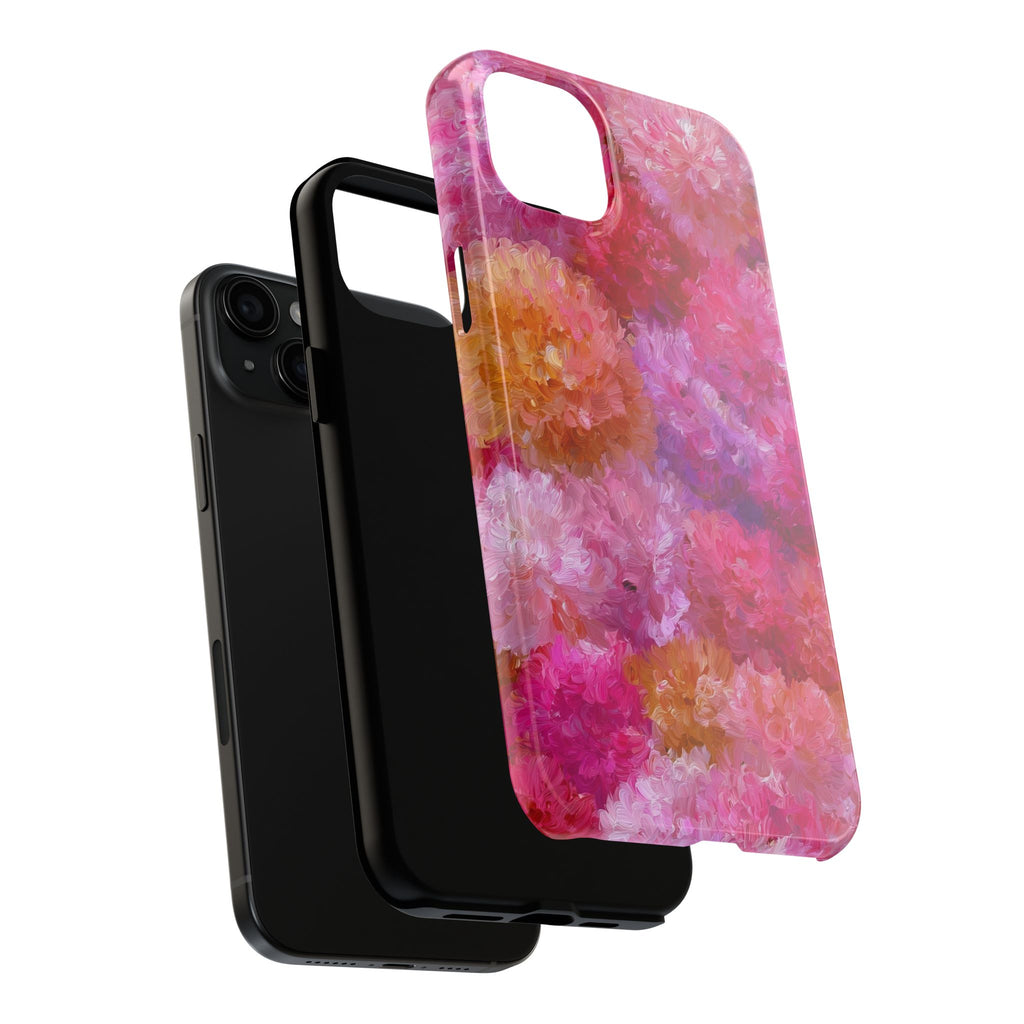Floral Burst Tough Phone Case — Pink Watercolor Peony Protective Cover