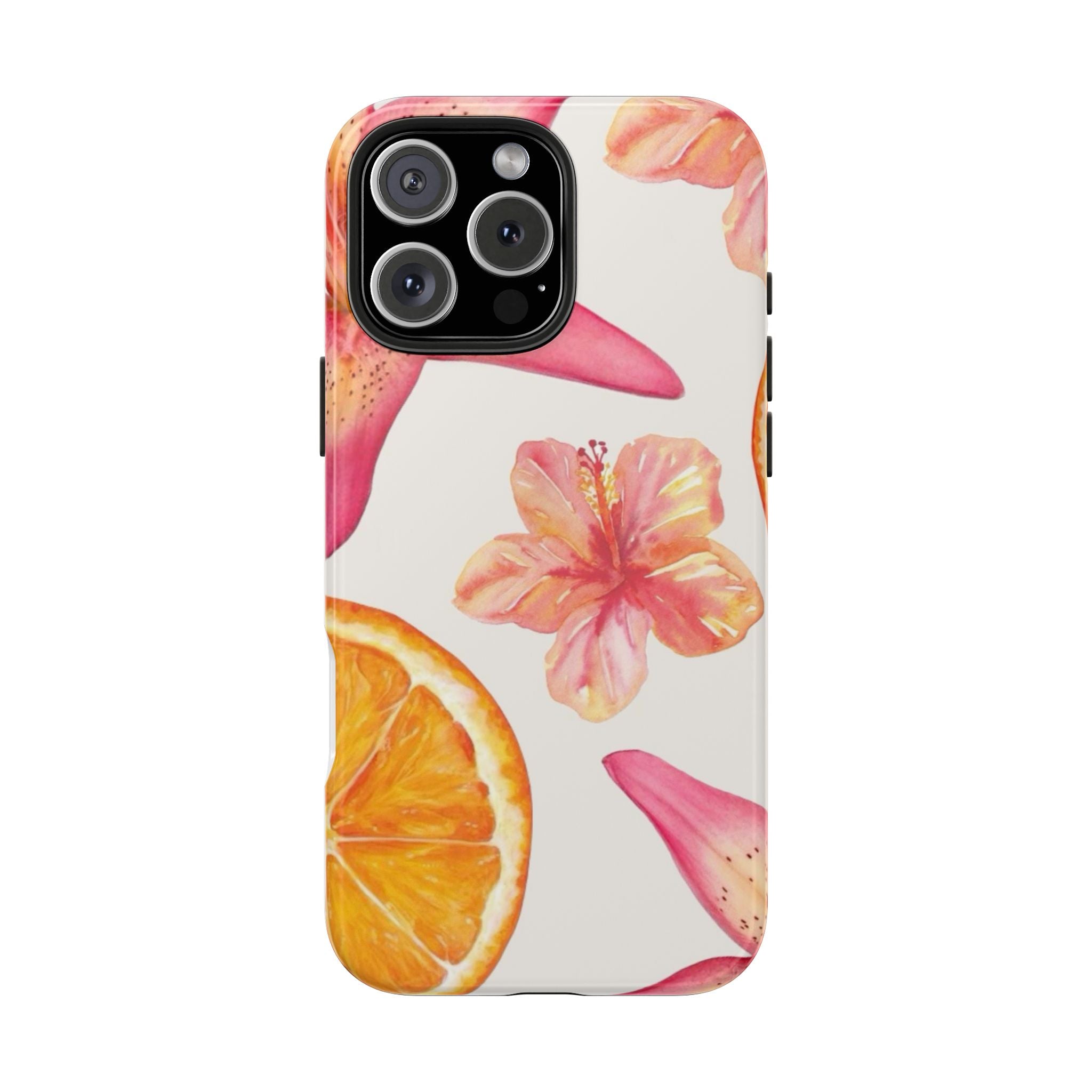 Tough Phone Case — Tropical Citrus & Pink Hibiscus Design