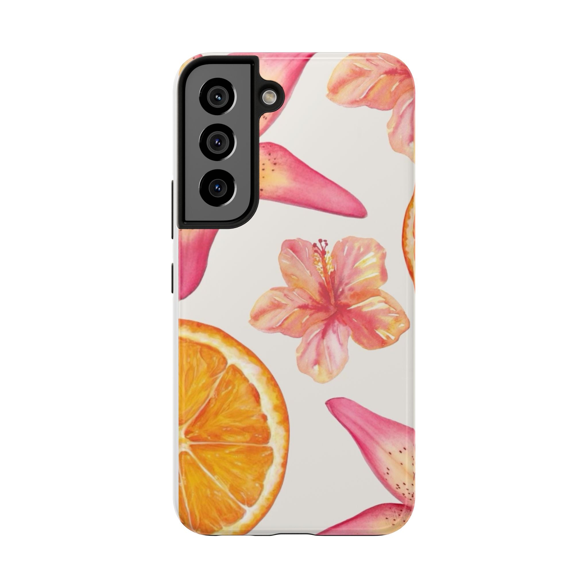 Tough Phone Case — Tropical Citrus & Pink Hibiscus Design