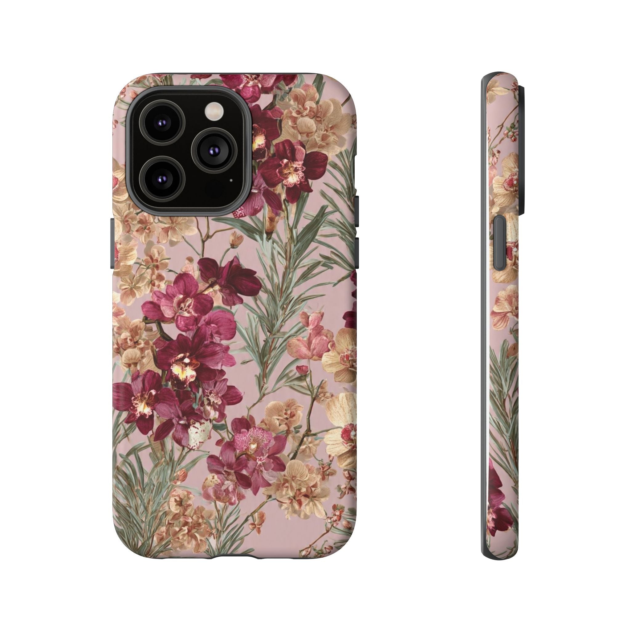 Floral Orchid Tough Phone Case — Vintage Pink Burgundy Protection