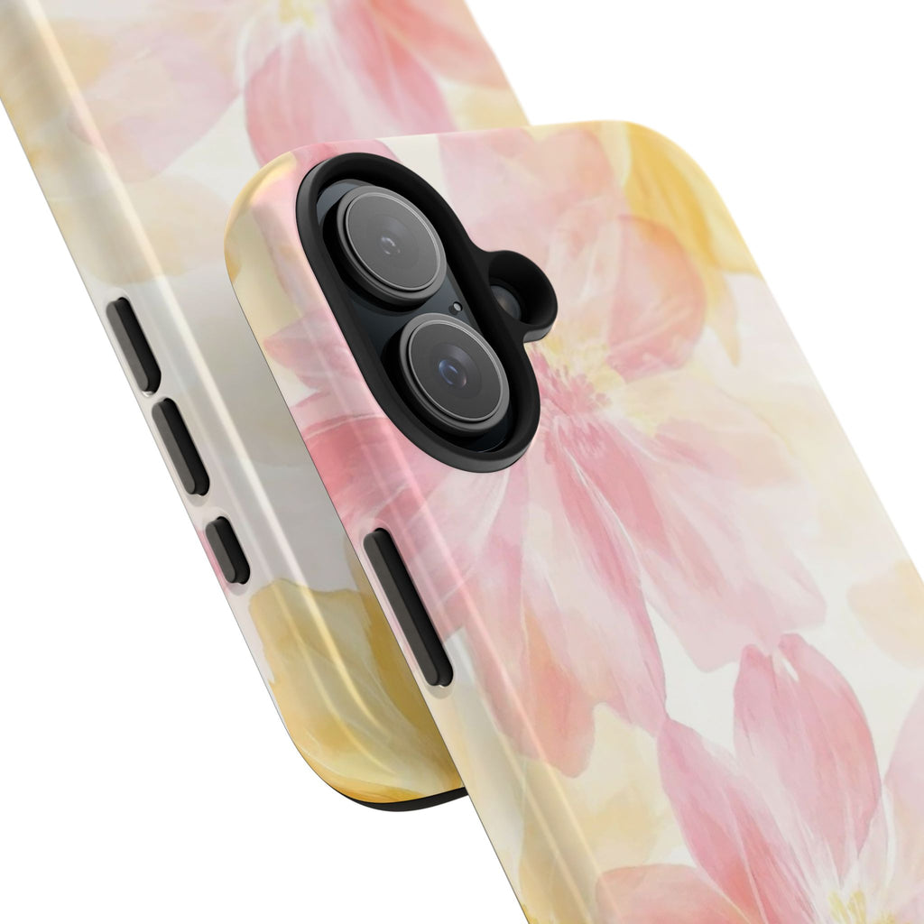 Floral Watercolor Tough Phone Case — Pink & Yellow Bloom Protective Cover