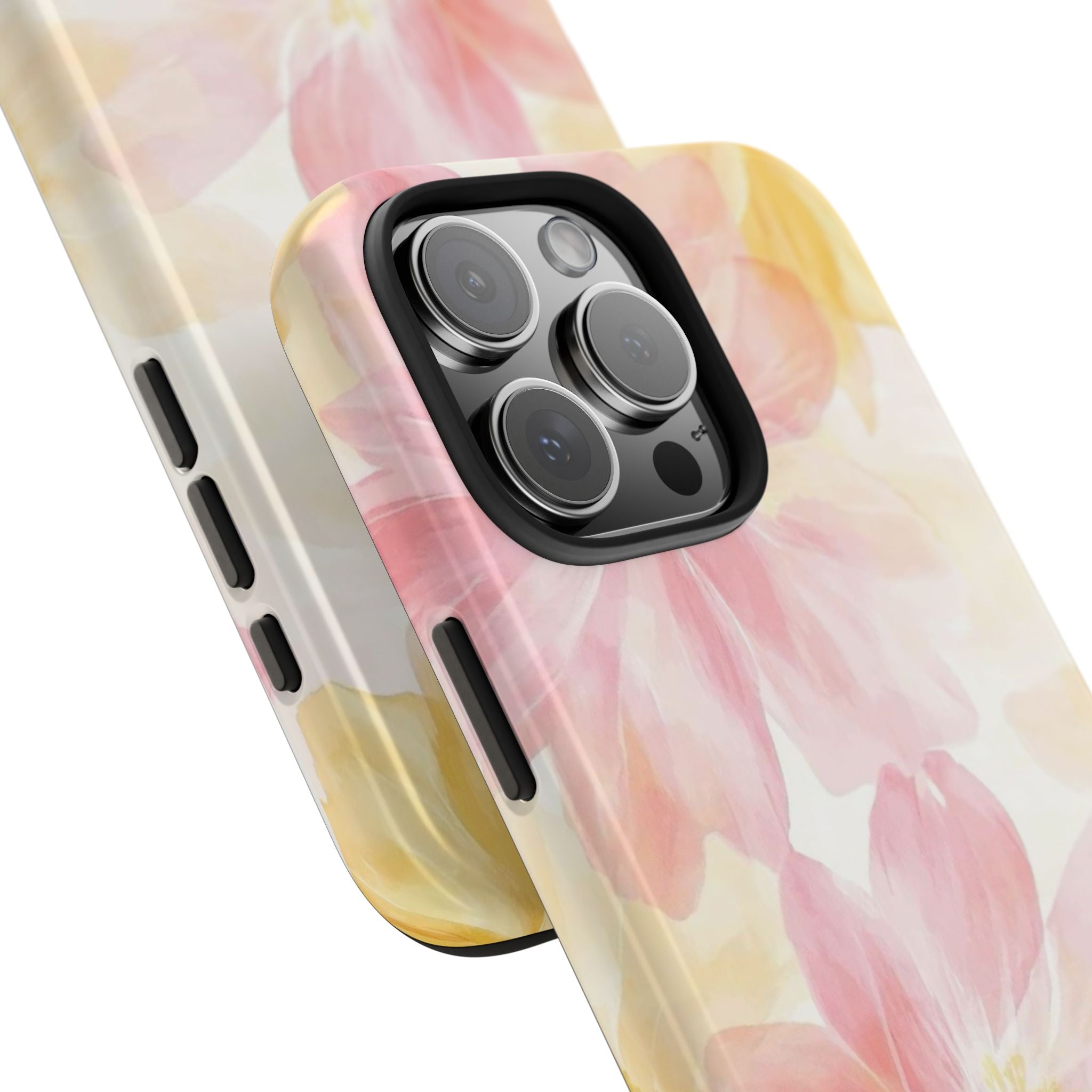 Floral Watercolor Tough Phone Case — Pink & Yellow Bloom Protective Cover