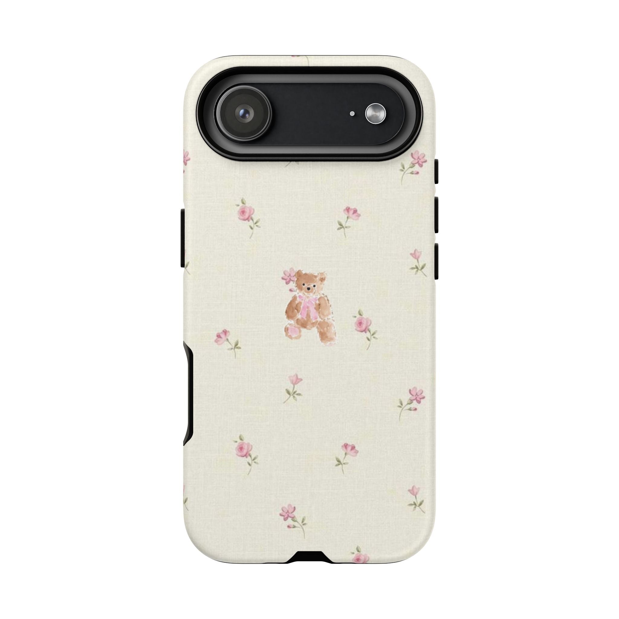 Teddy Floral Tough Phone Case — Cute Pastel Bear & Rose Pattern