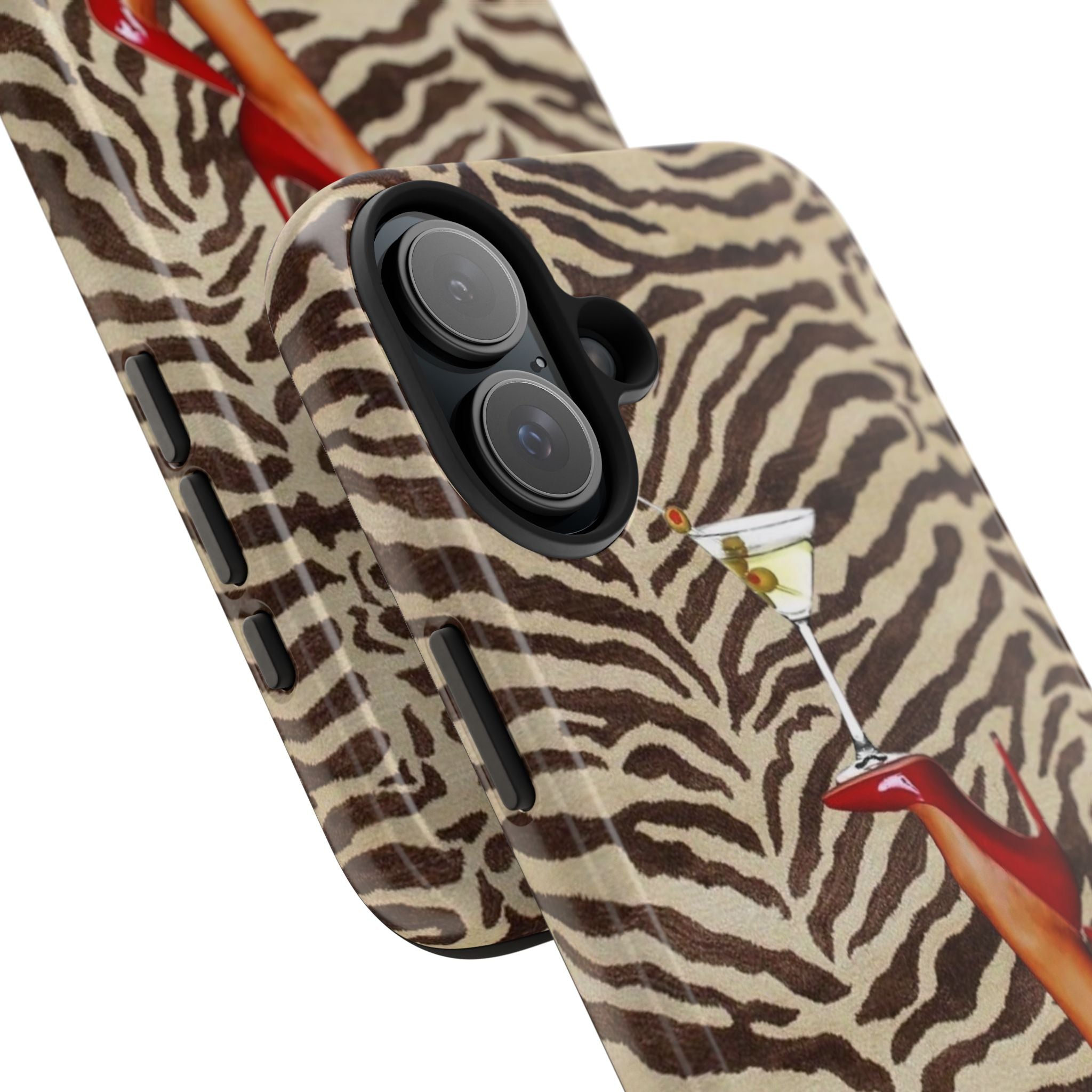 Zebra Glam Tough Phone Case — Martini & Red Heels Retro Style