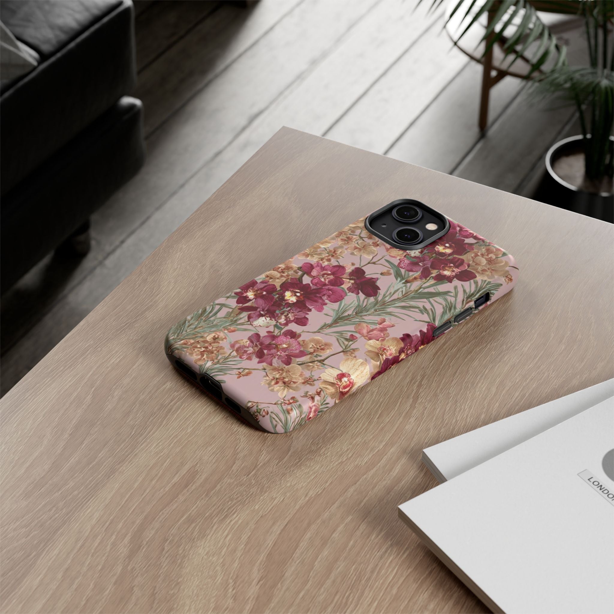 Floral Orchid Tough Phone Case — Vintage Pink Burgundy Protection