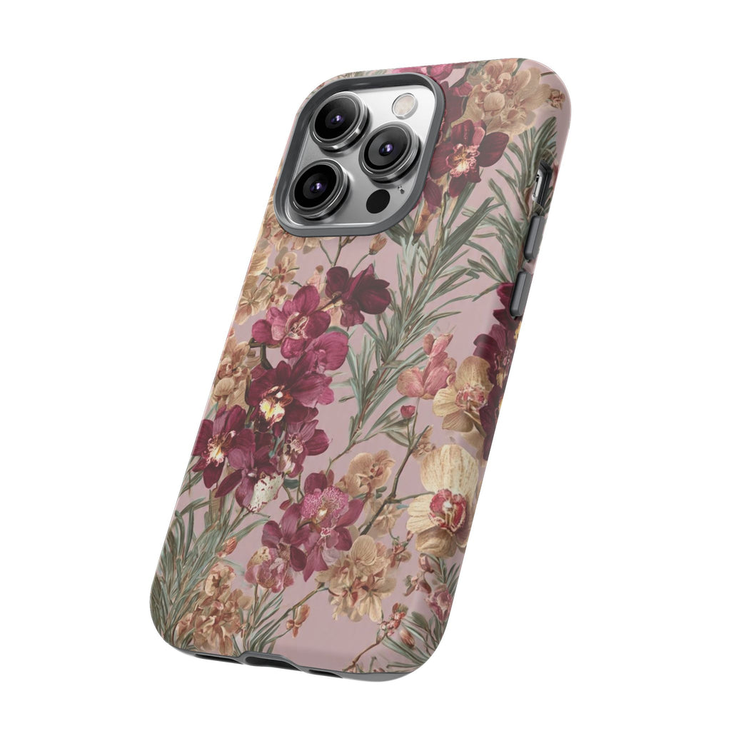 Floral Orchid Tough Phone Case — Vintage Pink Burgundy Protection