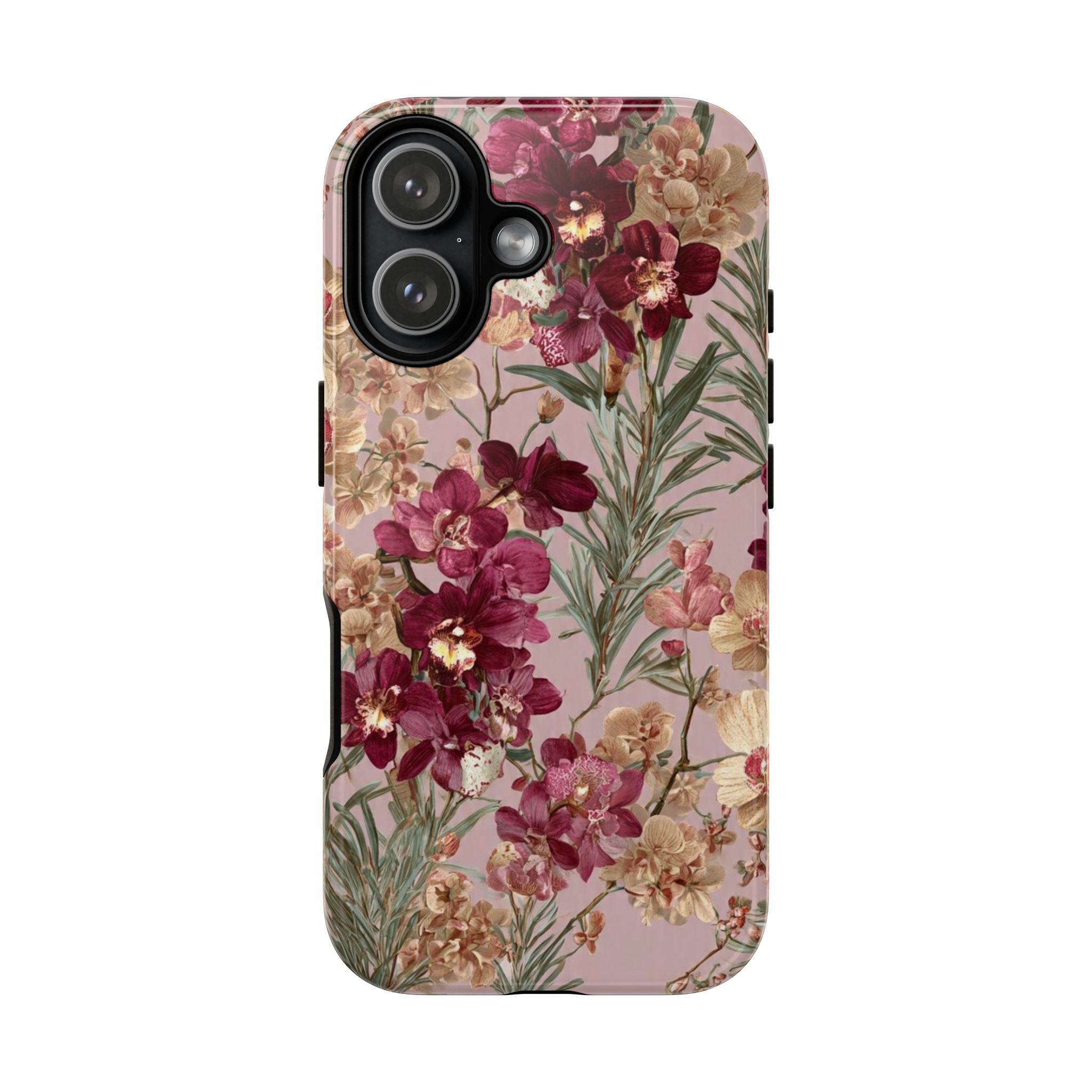 Floral Orchid Tough Phone Case — Vintage Pink Burgundy Protection