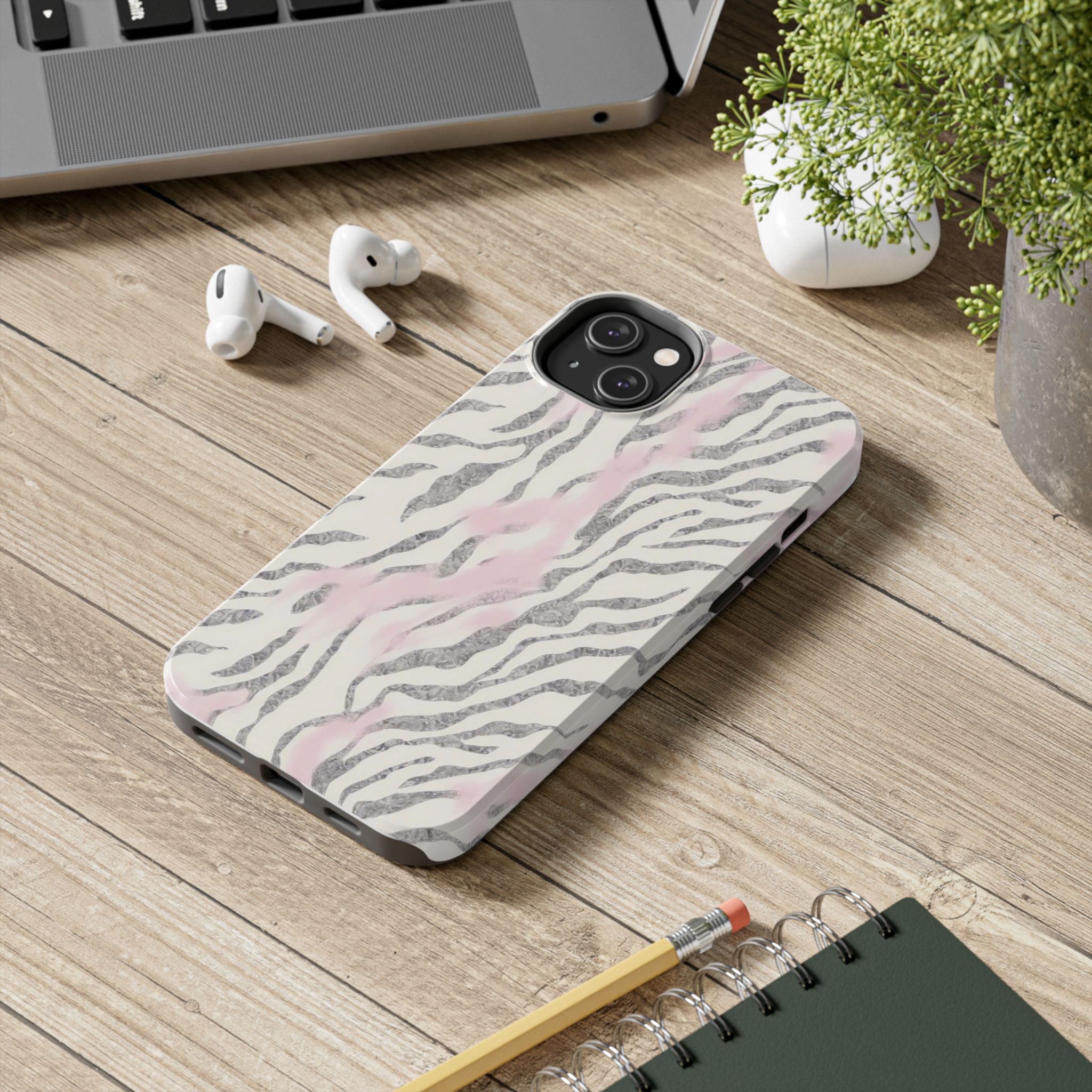 Zebra Blush Tough Phone Case — Pink Marble Animal Print Protective Cover