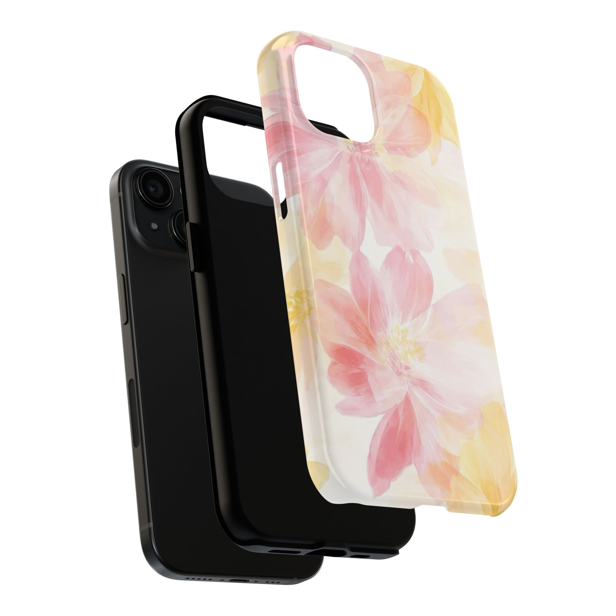 Floral Watercolor Tough Phone Case — Pink & Yellow Bloom Protective Cover