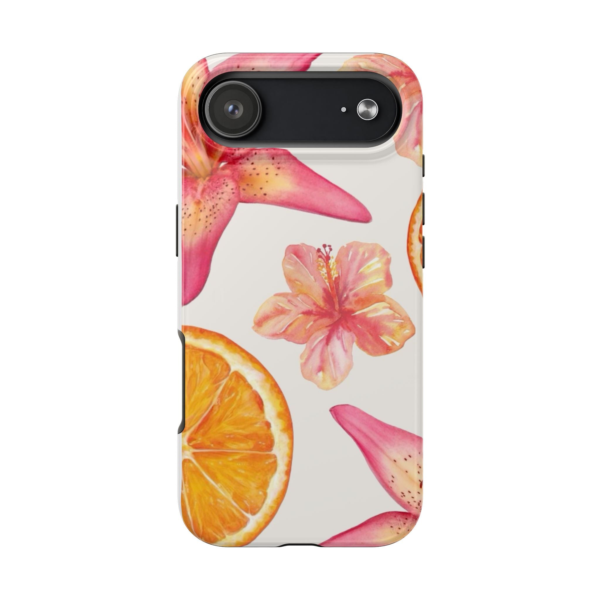 Tough Phone Case — Tropical Citrus & Pink Hibiscus Design