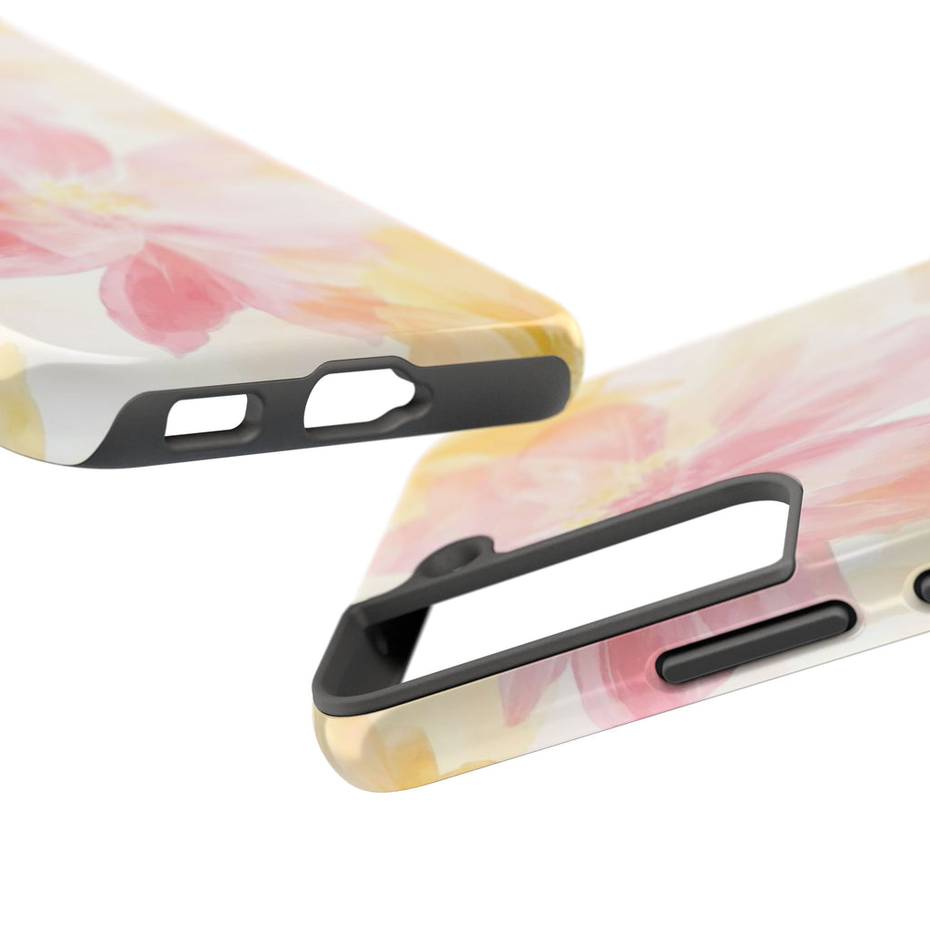 Floral Watercolor Tough Phone Case — Pink & Yellow Bloom Protective Cover