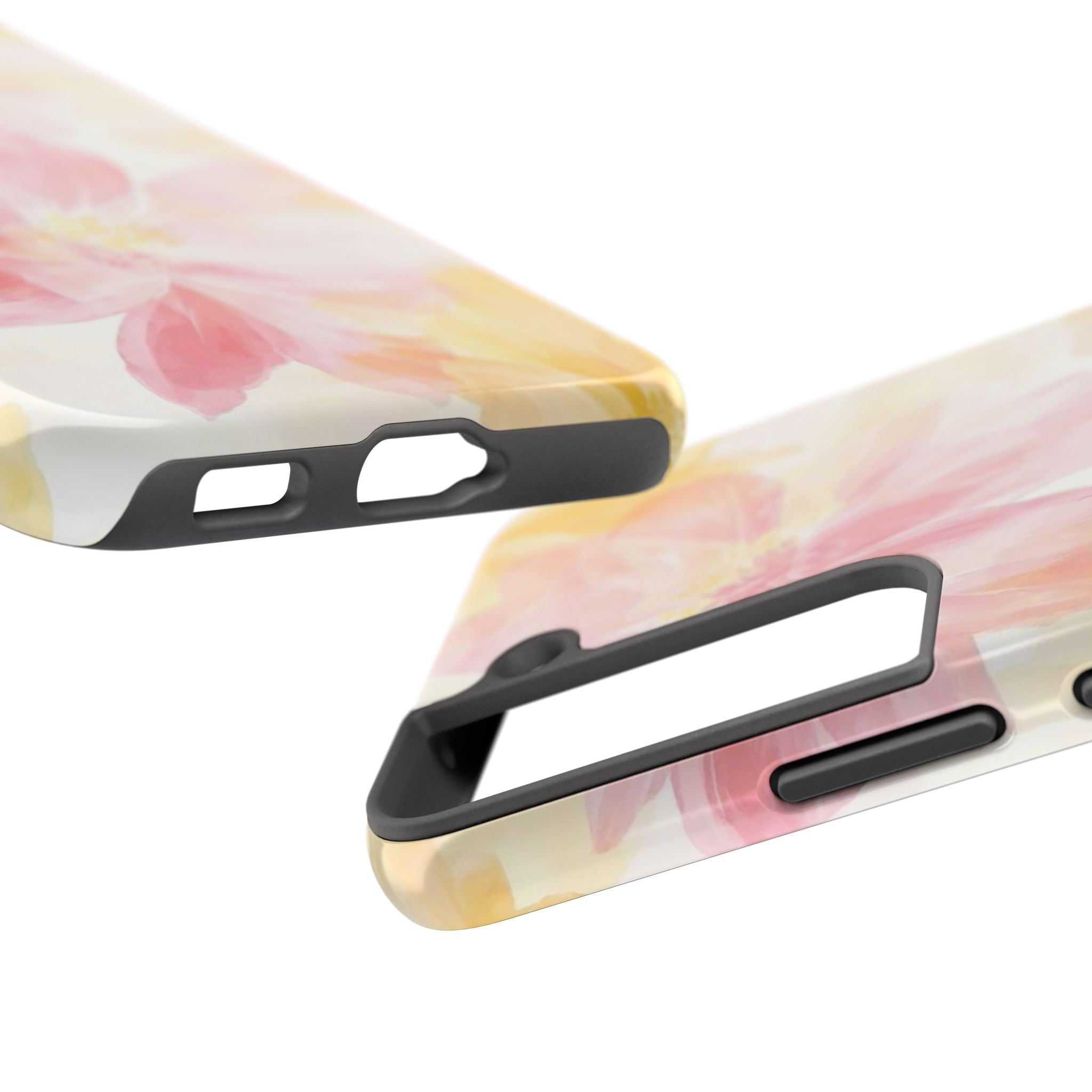 Floral Watercolor Tough Phone Case — Pink & Yellow Bloom Protective Cover