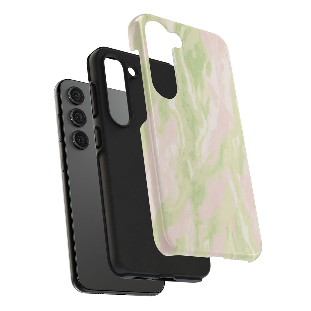 Pastel Marble Tough Phone Case — Pink & Sage Protective Phone Cover