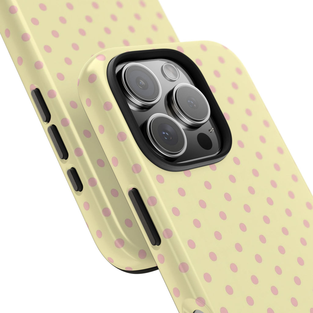 Pink Polka Dot Tough Phone Case — Pastel Yellow Protective iPhone Cover