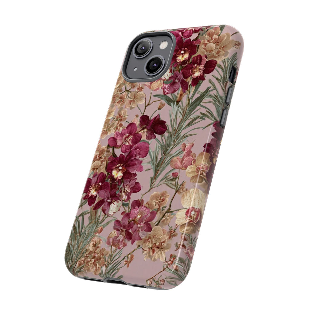 Floral Orchid Tough Phone Case — Vintage Pink Burgundy Protection