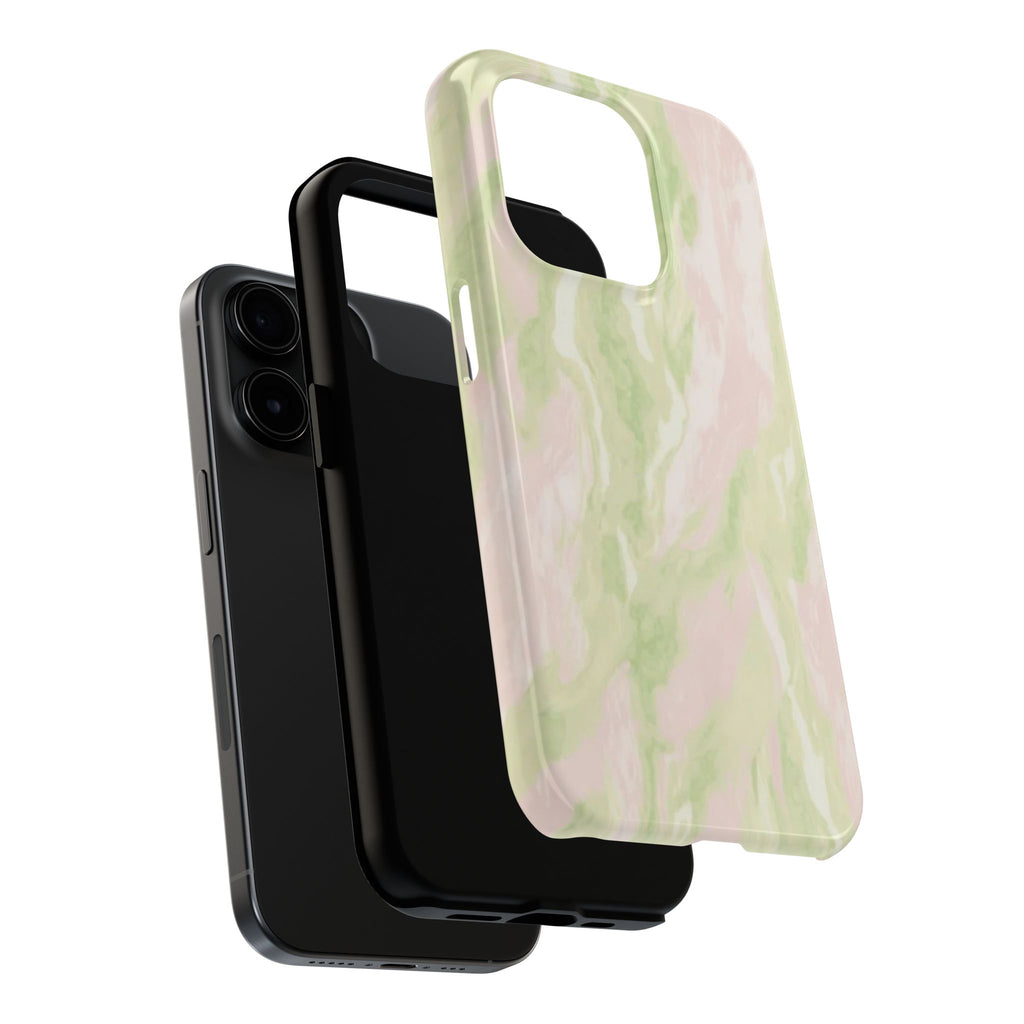 Pastel Marble Tough Phone Case — Pink & Sage Protective Phone Cover