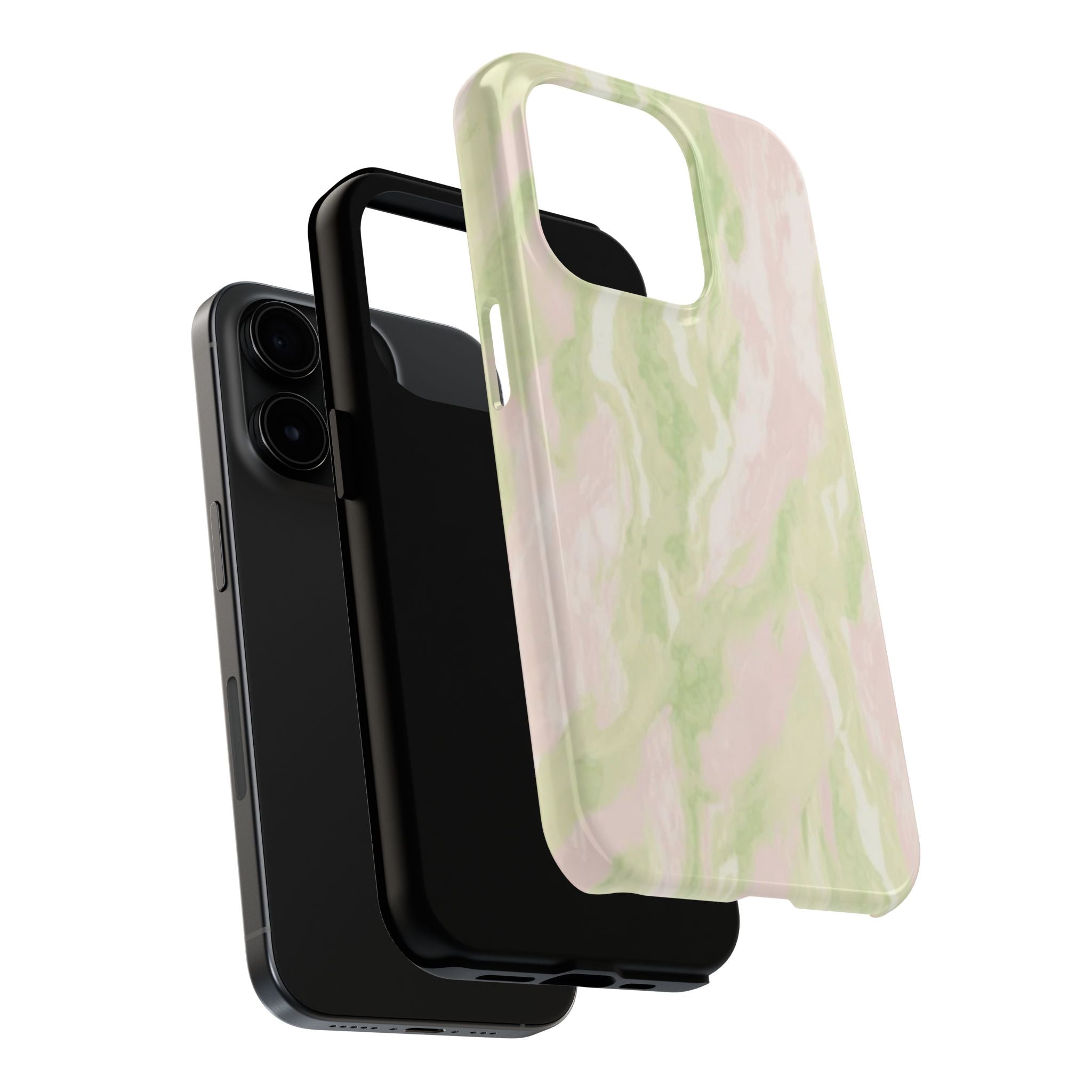 Pastel Marble Tough Phone Case — Pink & Sage Protective Phone Cover
