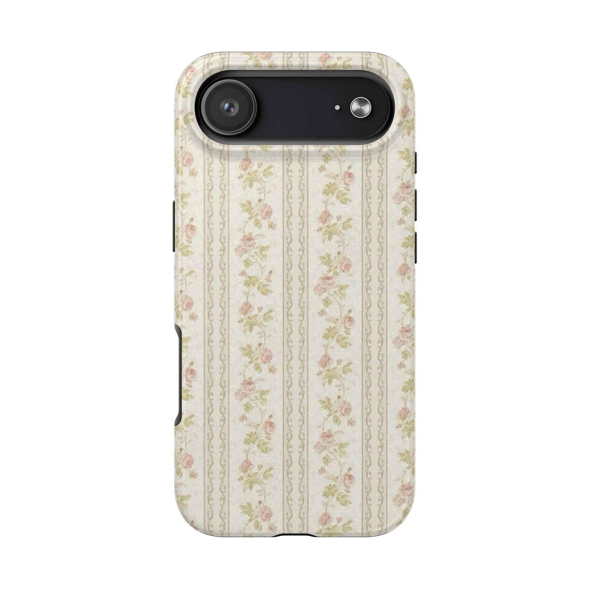 Vintage Floral Stripe Tough Phone Case — Shabby Chic Rose Protection