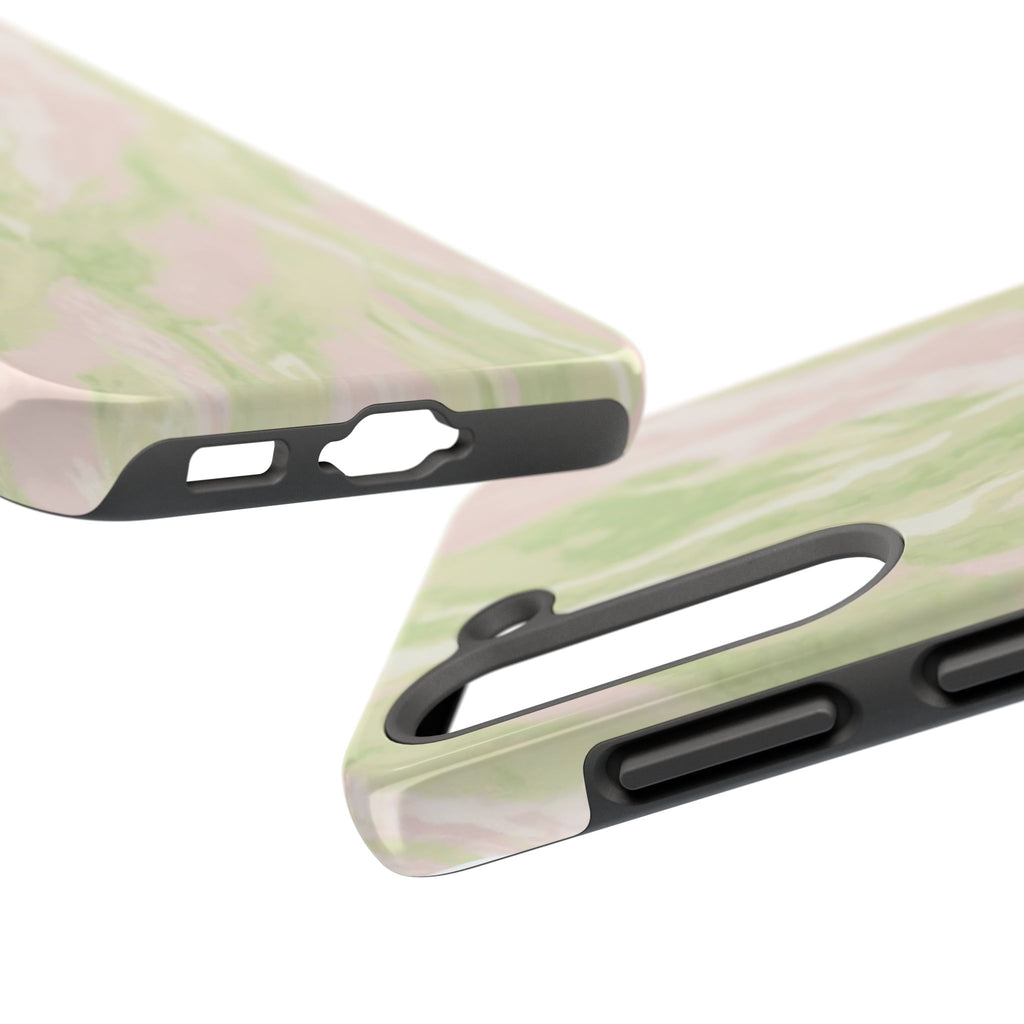 Pastel Marble Tough Phone Case — Pink & Sage Protective Phone Cover