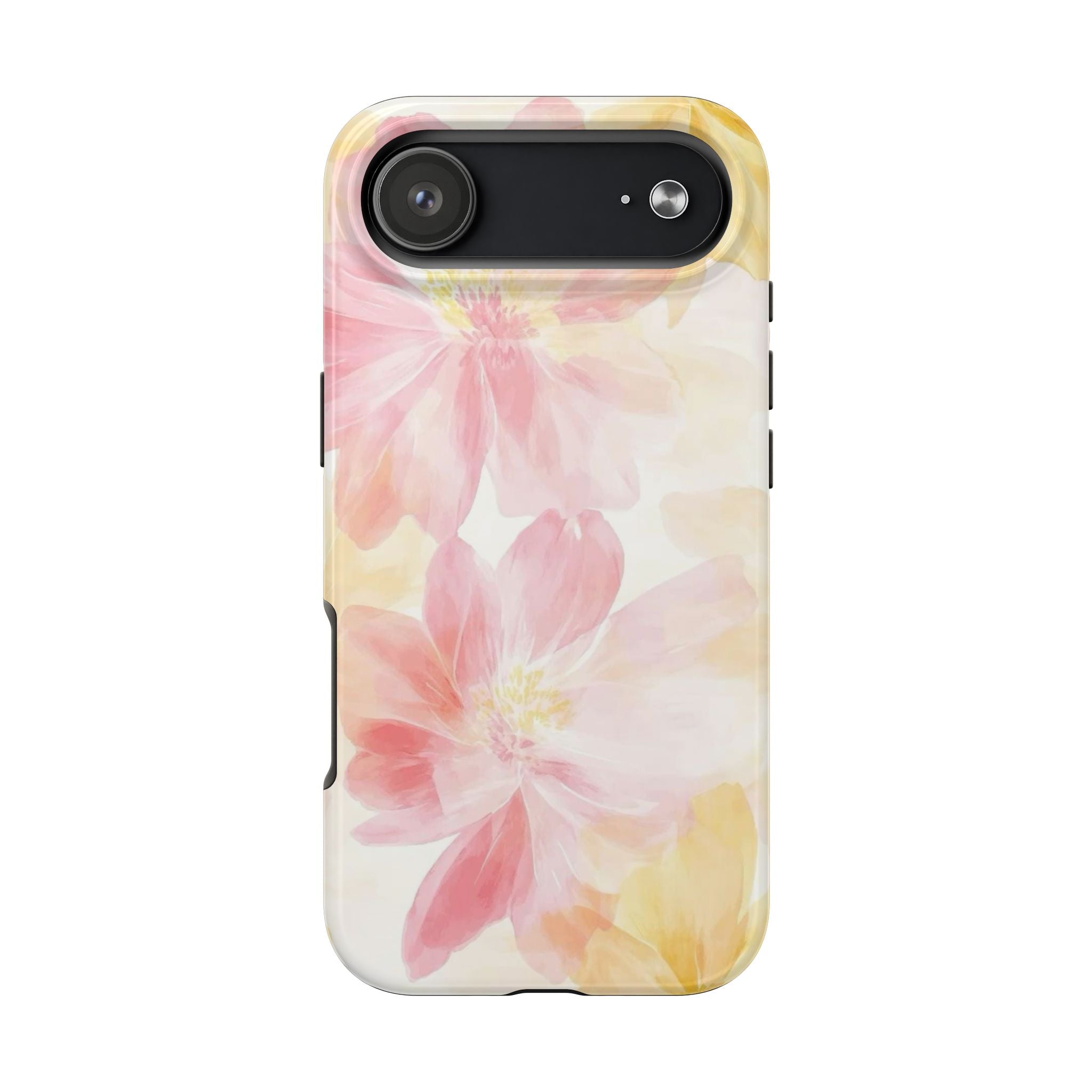 Floral Watercolor Tough Phone Case — Pink & Yellow Bloom Protective Cover