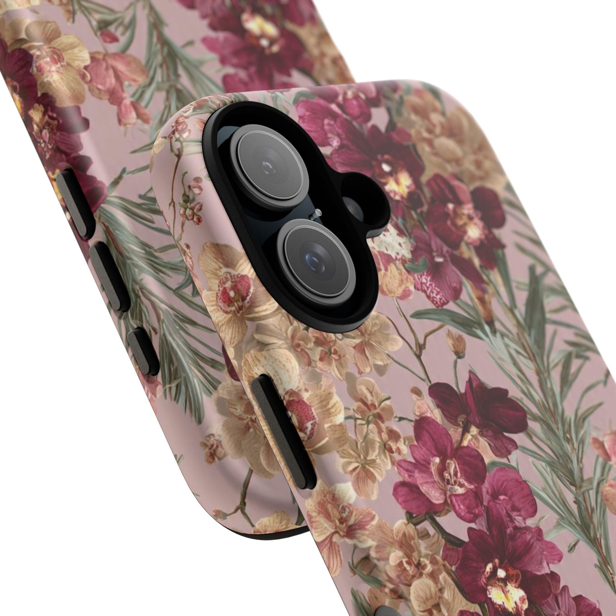 Floral Orchid Tough Phone Case — Vintage Pink Burgundy Protection