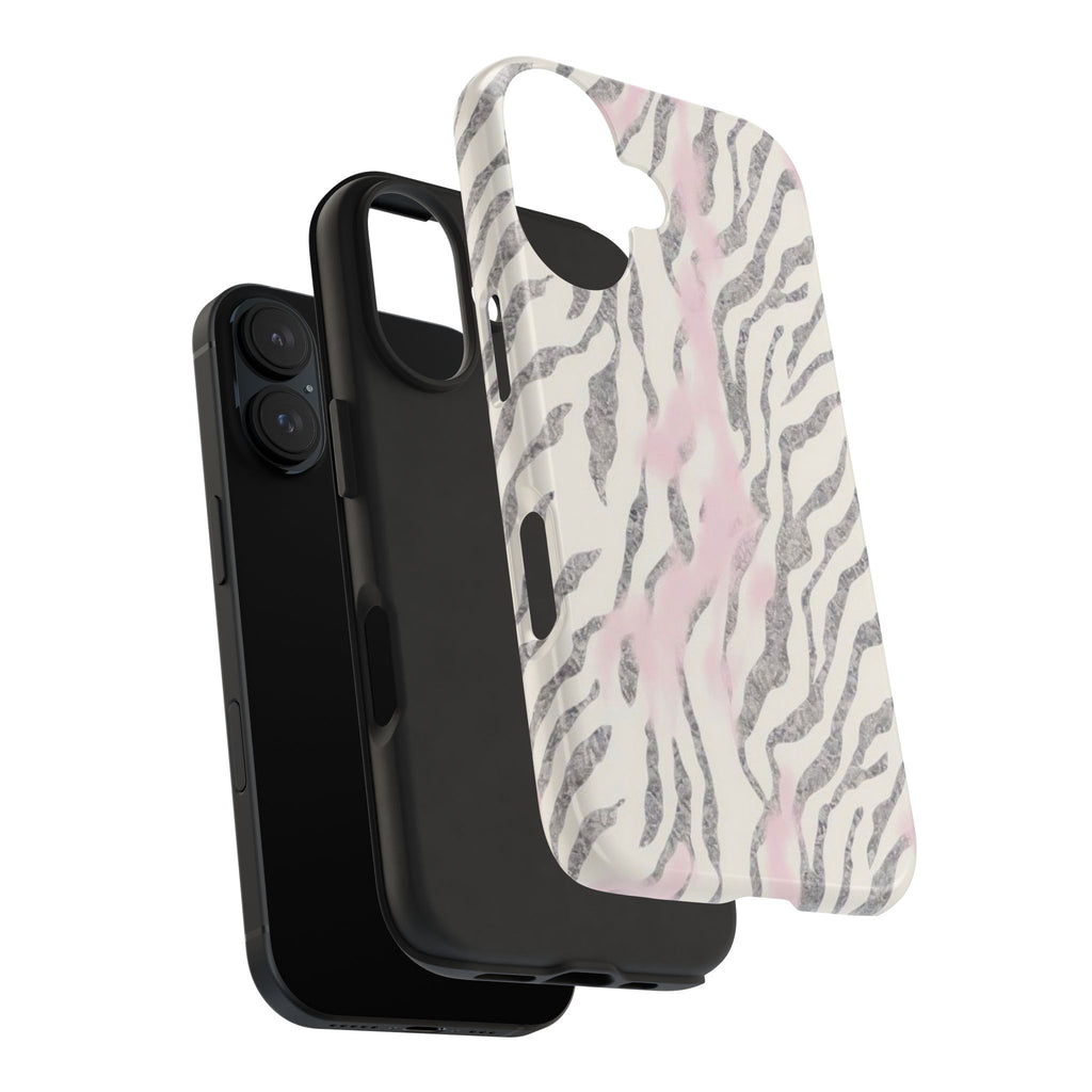 Zebra Blush Tough Phone Case — Pink Marble Animal Print Protective Cover