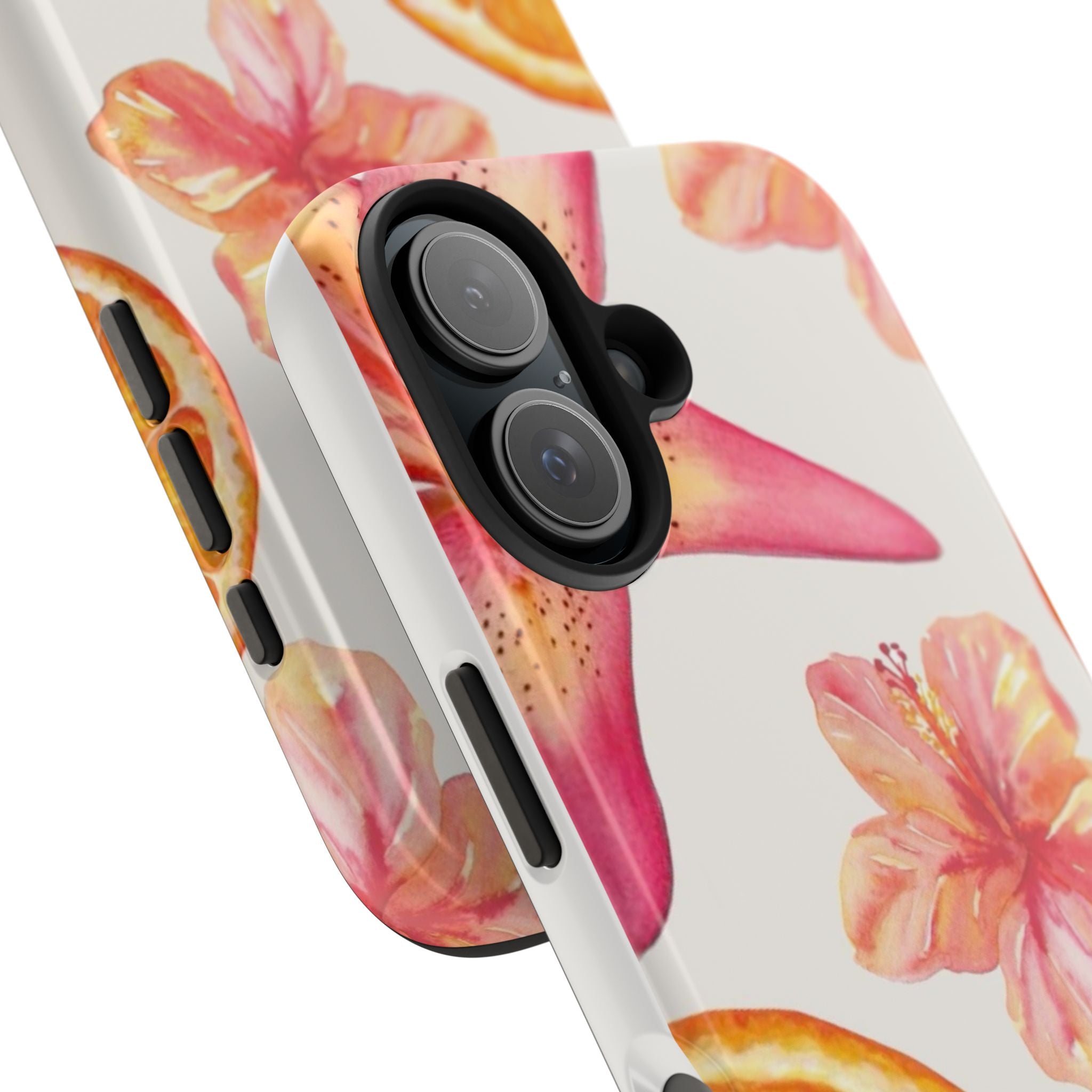 Tough Phone Case — Tropical Citrus & Pink Hibiscus Design