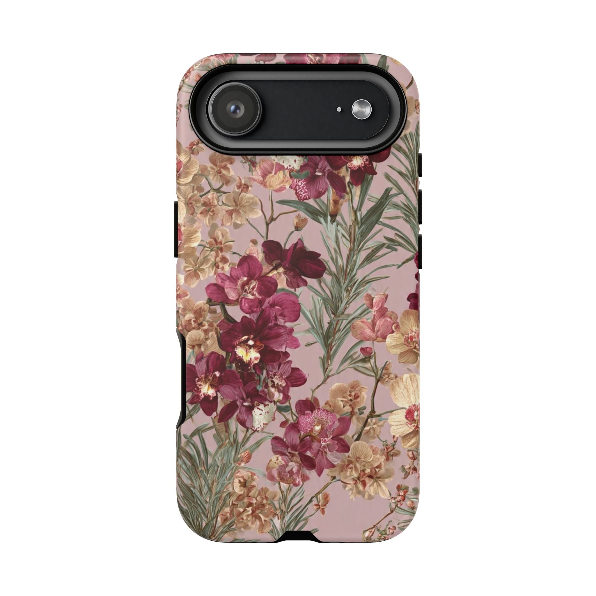 Floral Orchid Tough Phone Case — Vintage Pink Burgundy Protection