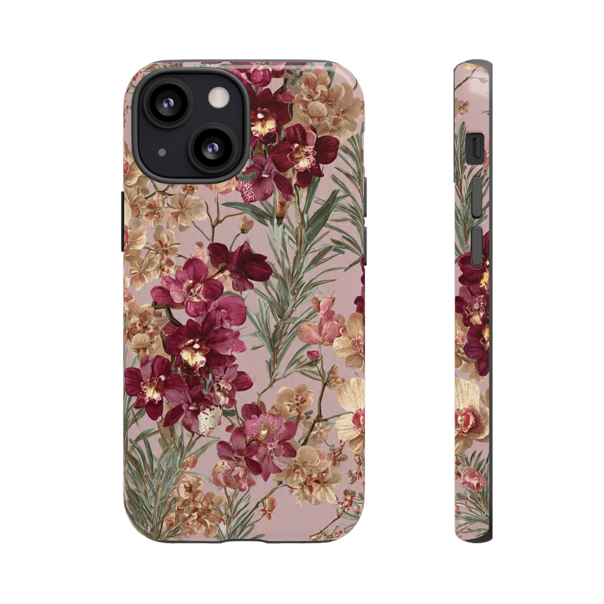 Floral Orchid Tough Phone Case — Vintage Pink Burgundy Protection