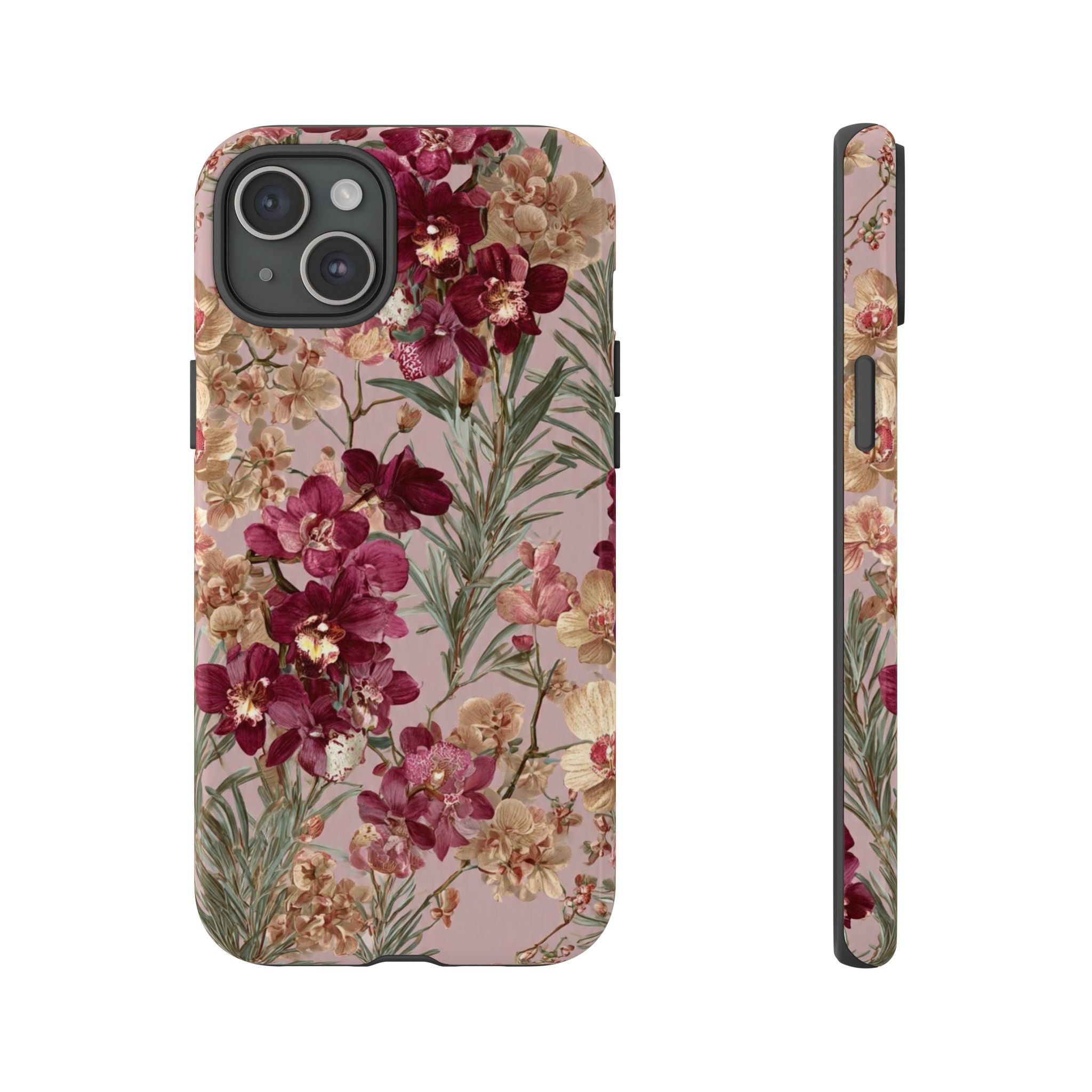 Floral Orchid Tough Phone Case — Vintage Pink Burgundy Protection