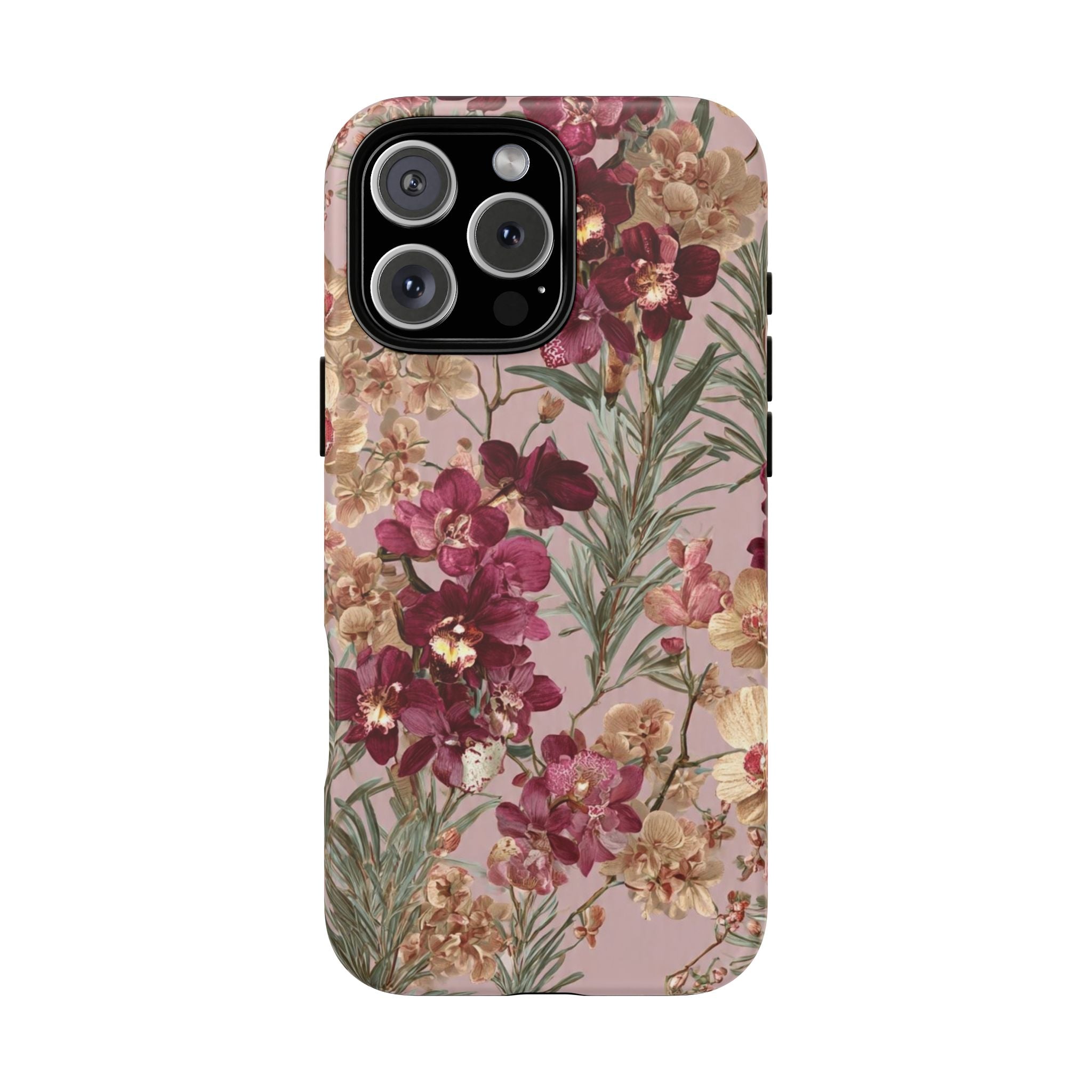 Floral Orchid Tough Phone Case — Vintage Pink Burgundy Protection