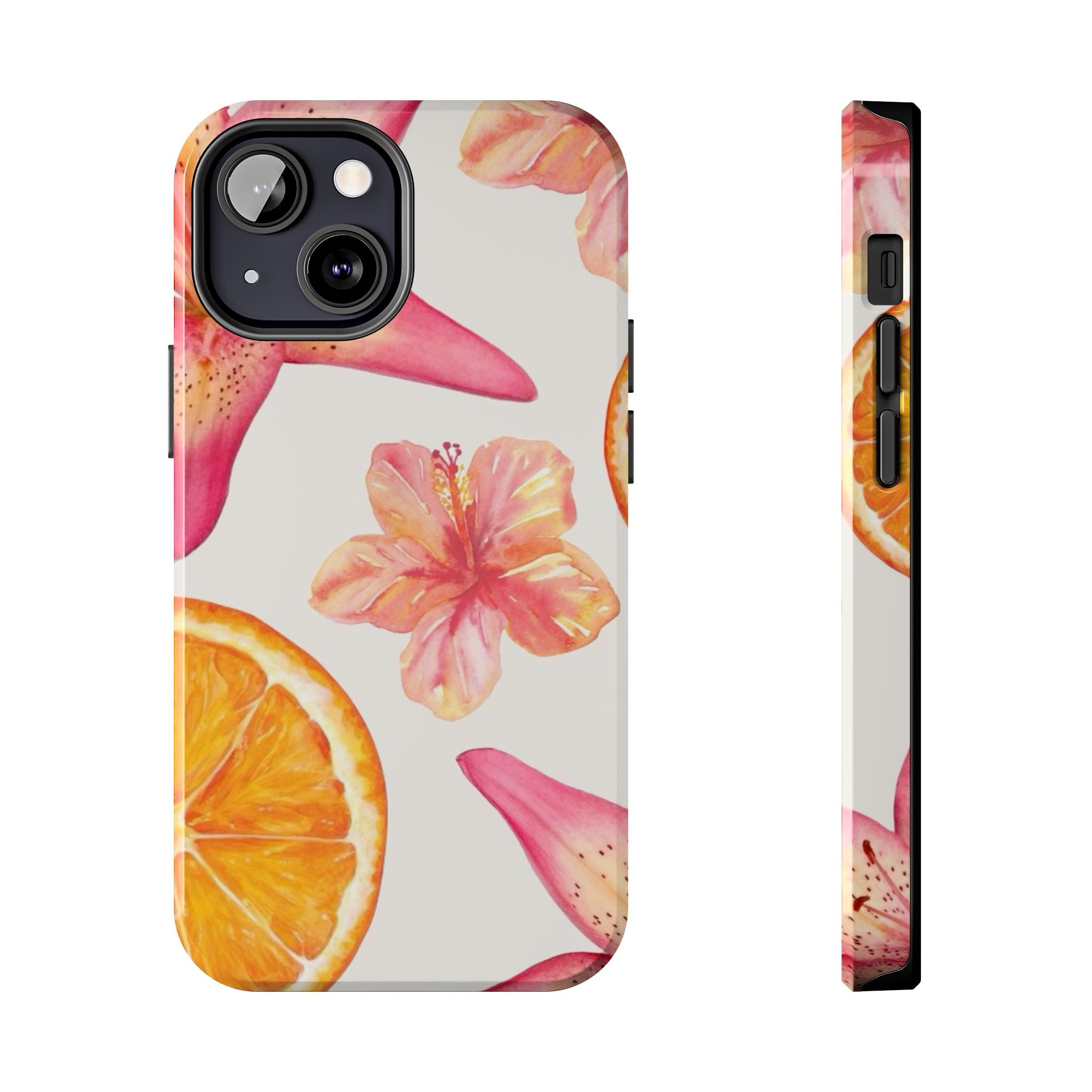 Tough Phone Case — Tropical Citrus & Pink Hibiscus Design