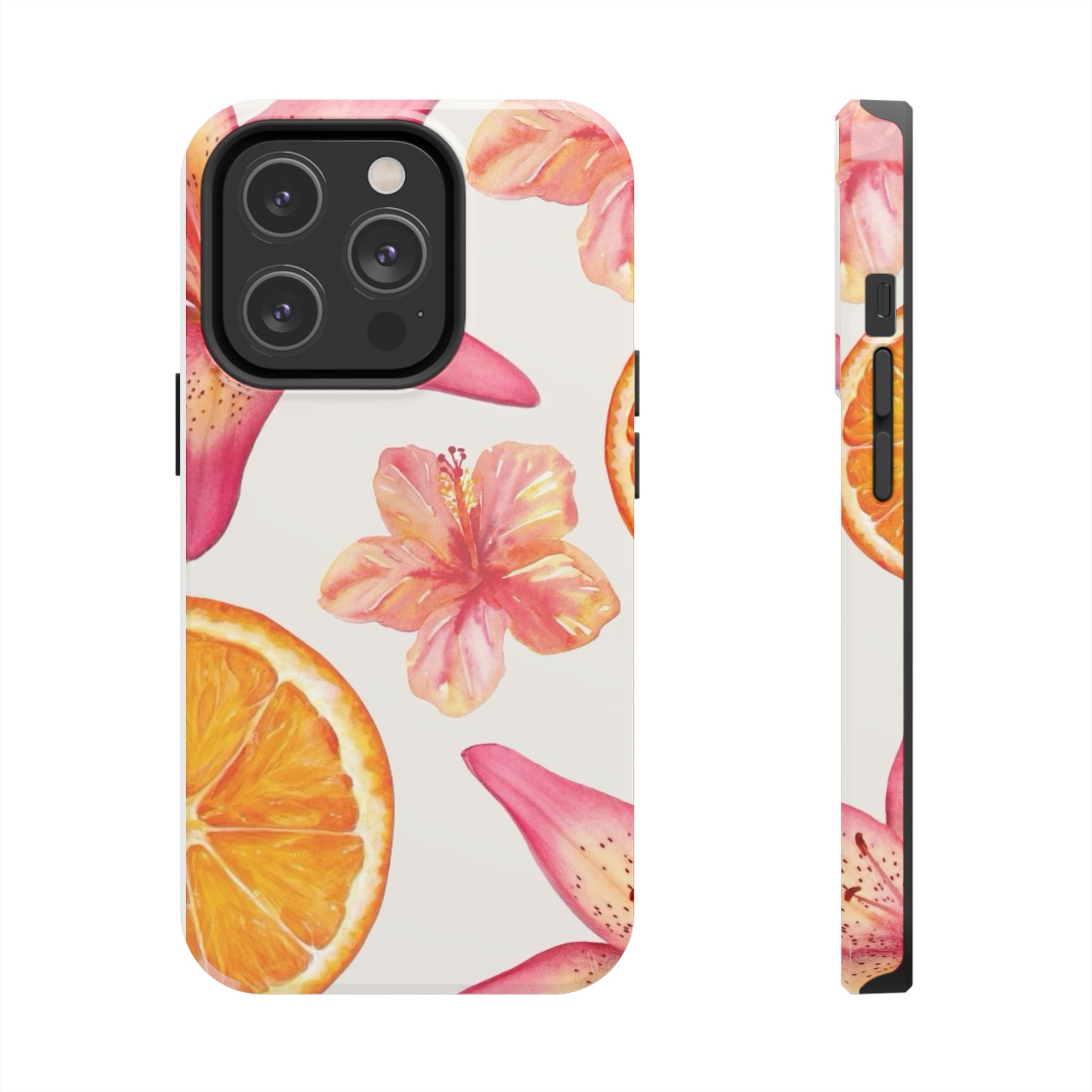 Tough Phone Case — Tropical Citrus & Pink Hibiscus Design
