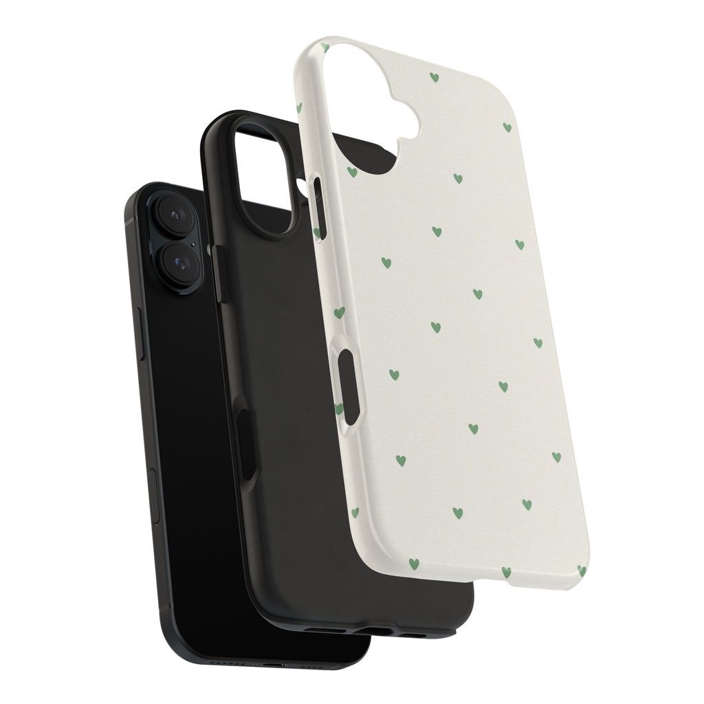 Minimal Green Heart Tough Phone Case — Protective Cute Patterned iPhone Case