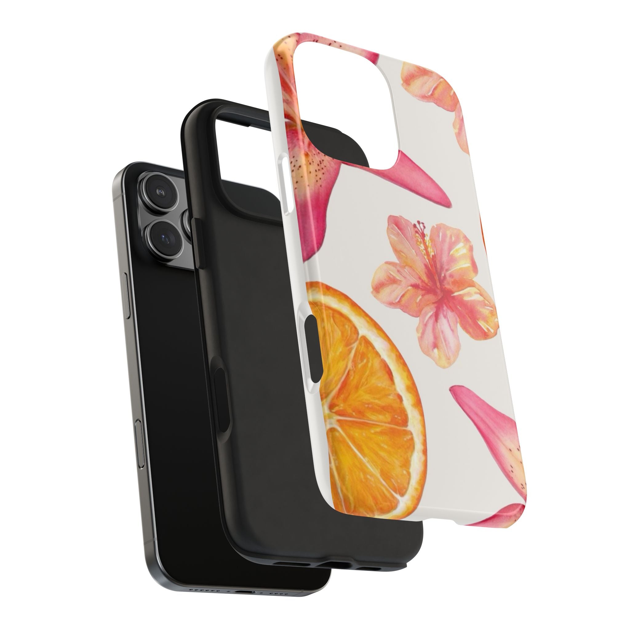 Tough Phone Case — Tropical Citrus & Pink Hibiscus Design