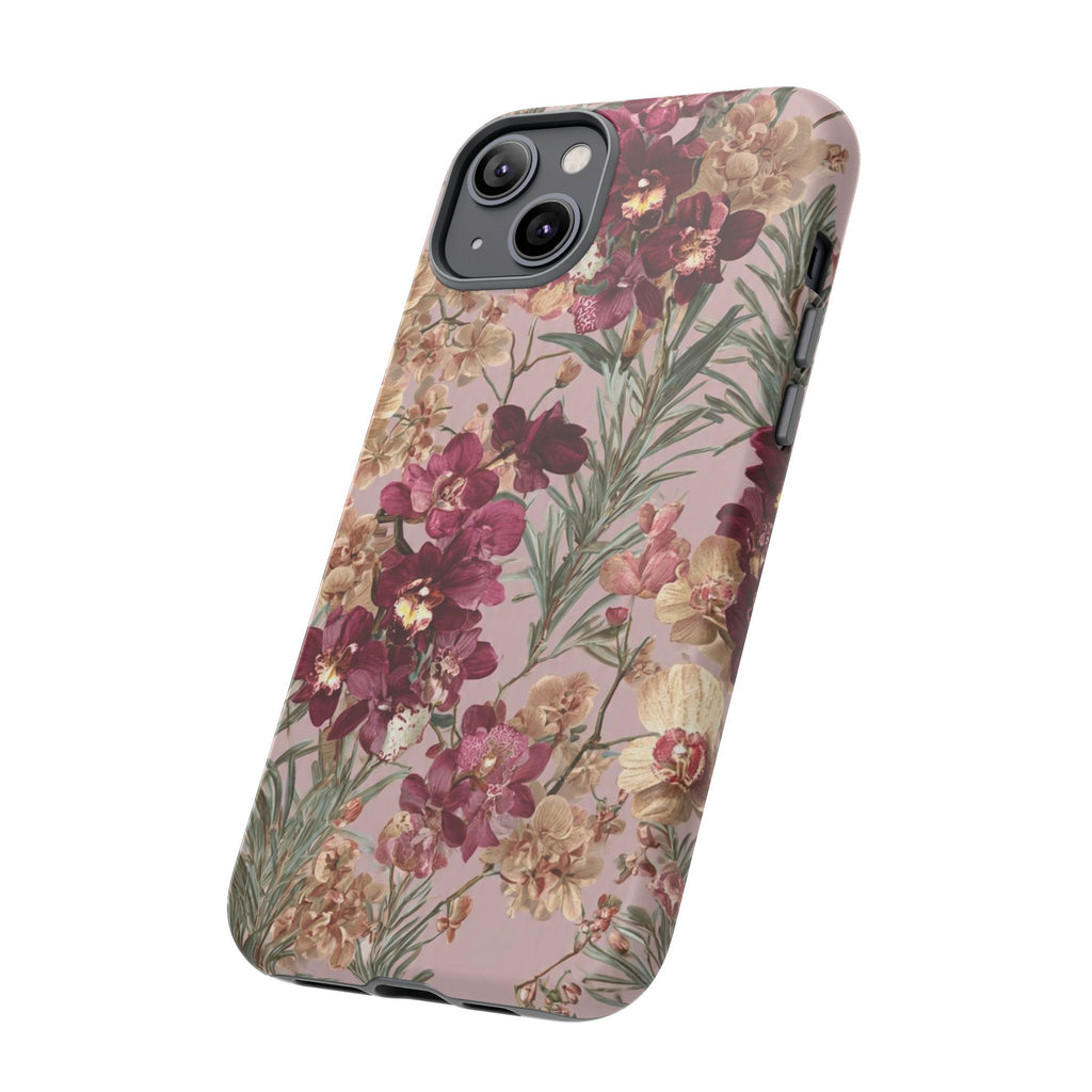 Floral Orchid Tough Phone Case — Vintage Pink Burgundy Protection