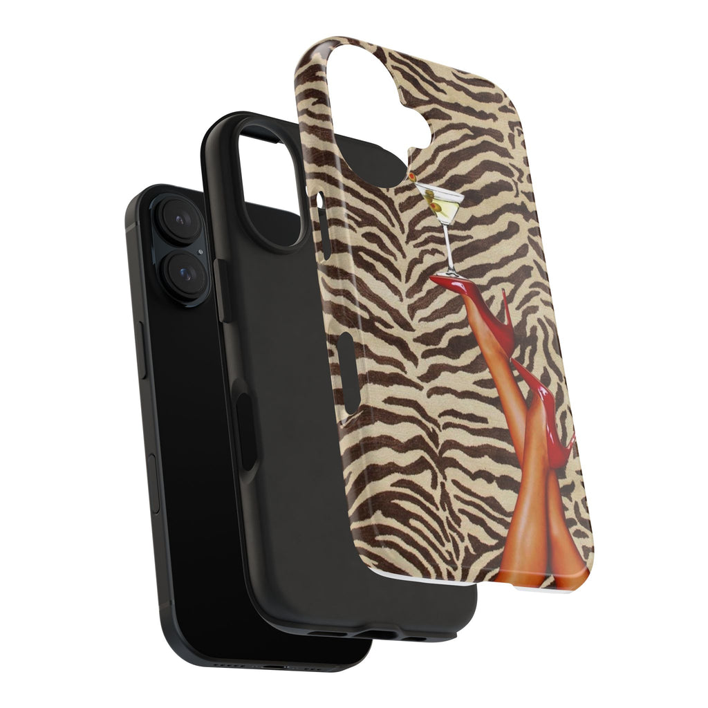 Zebra Glam Tough Phone Case — Martini & Red Heels Retro Style