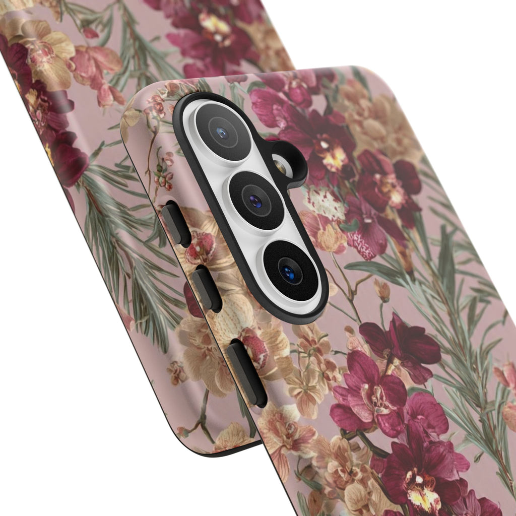 Floral Orchid Tough Phone Case — Vintage Pink Burgundy Protection